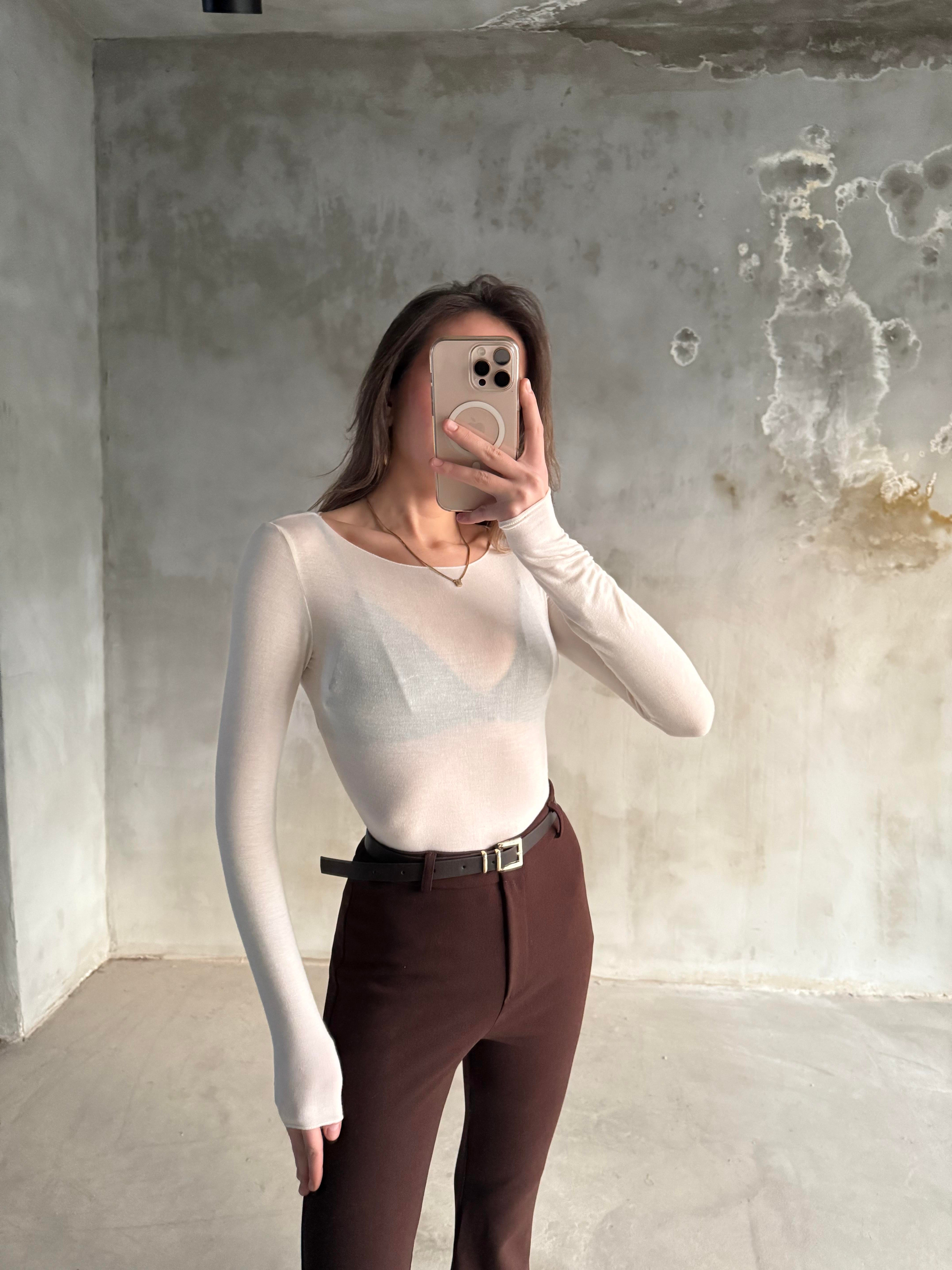 Beyaz Kaşmir Tansparan Bluz - Dominatrend