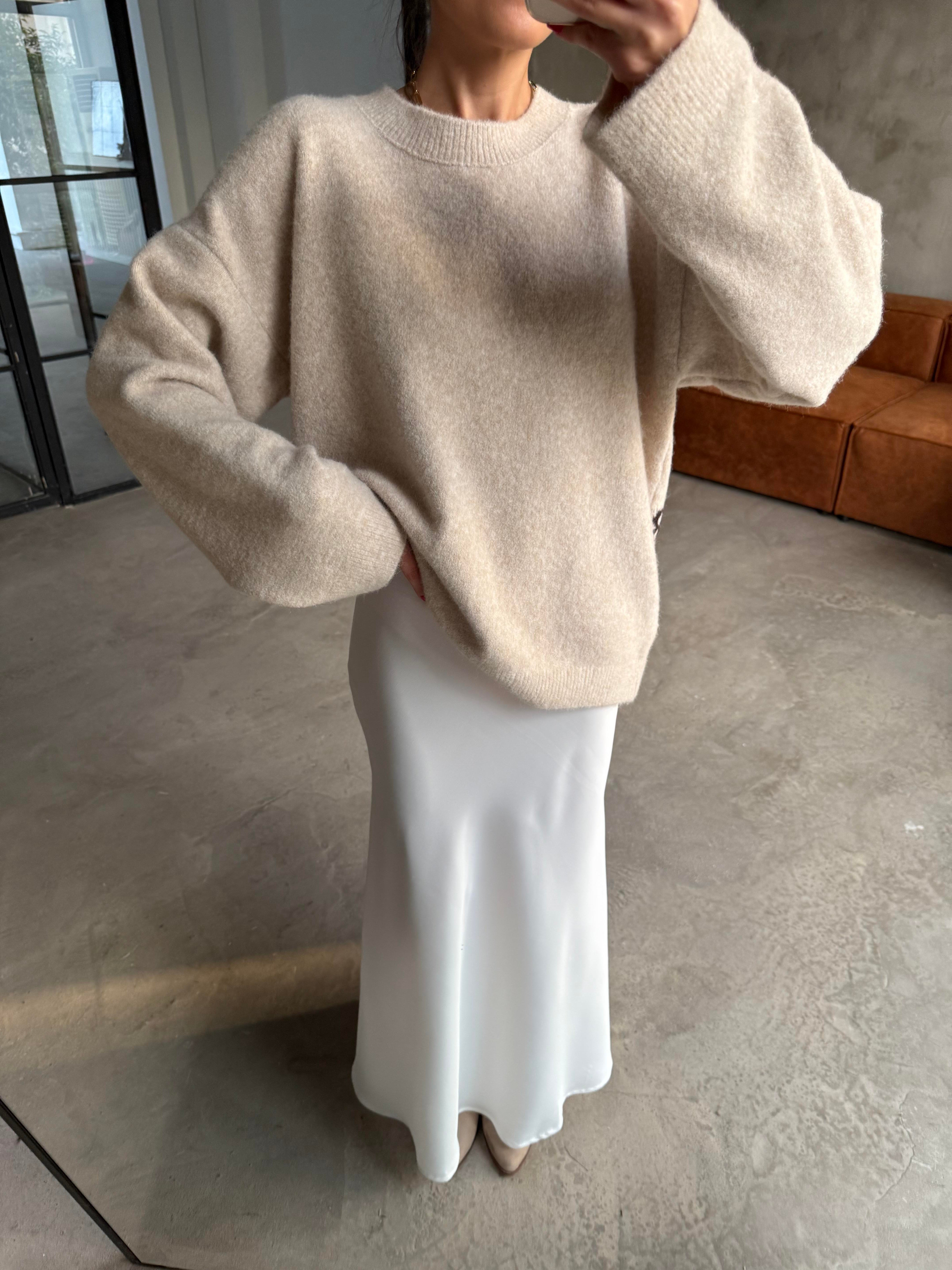 Beyaz Maxi Saten Etek - Dominatrend