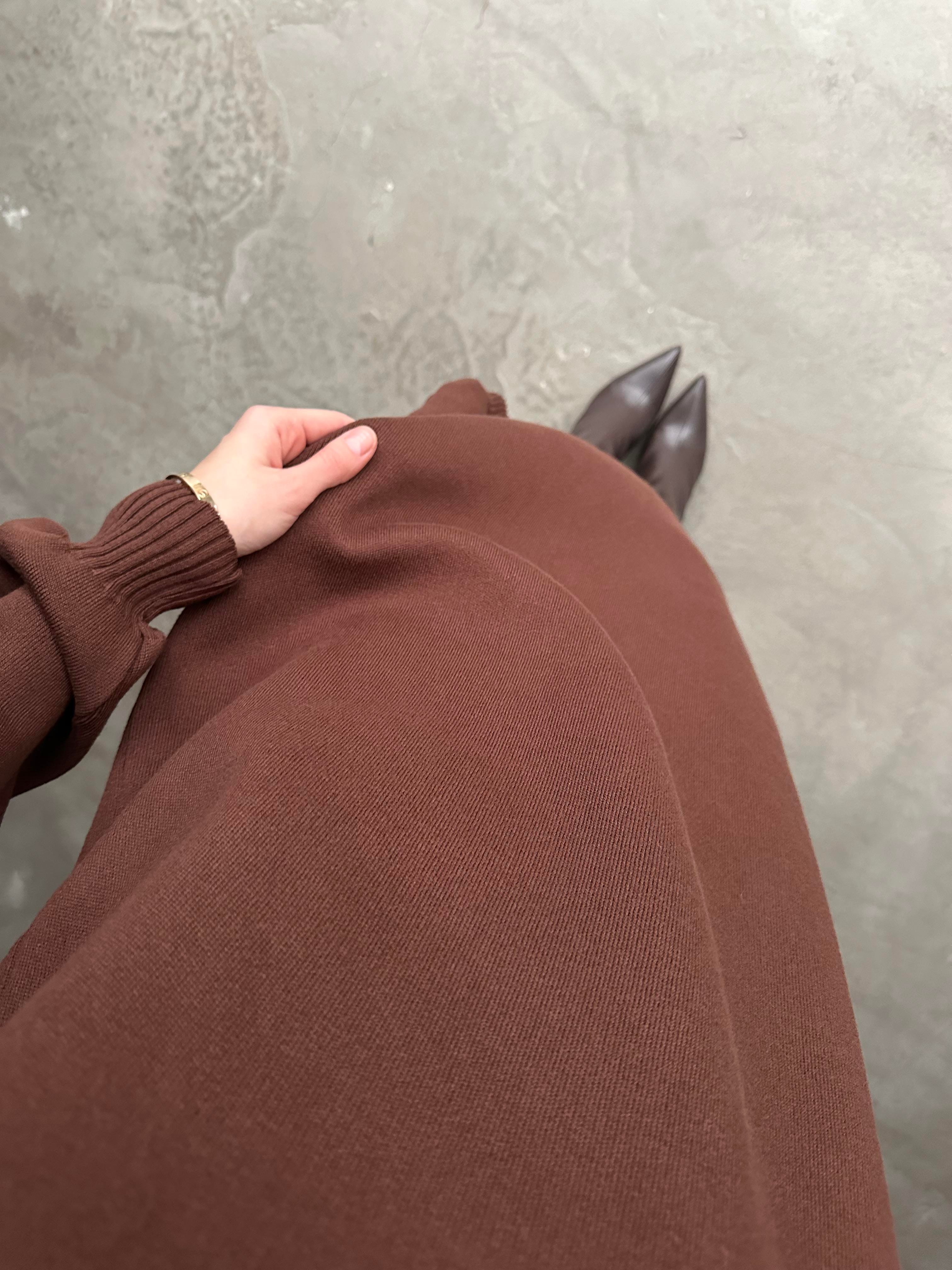 Boğazlı Tunik Elbise - Acı kahve - Dominatrend