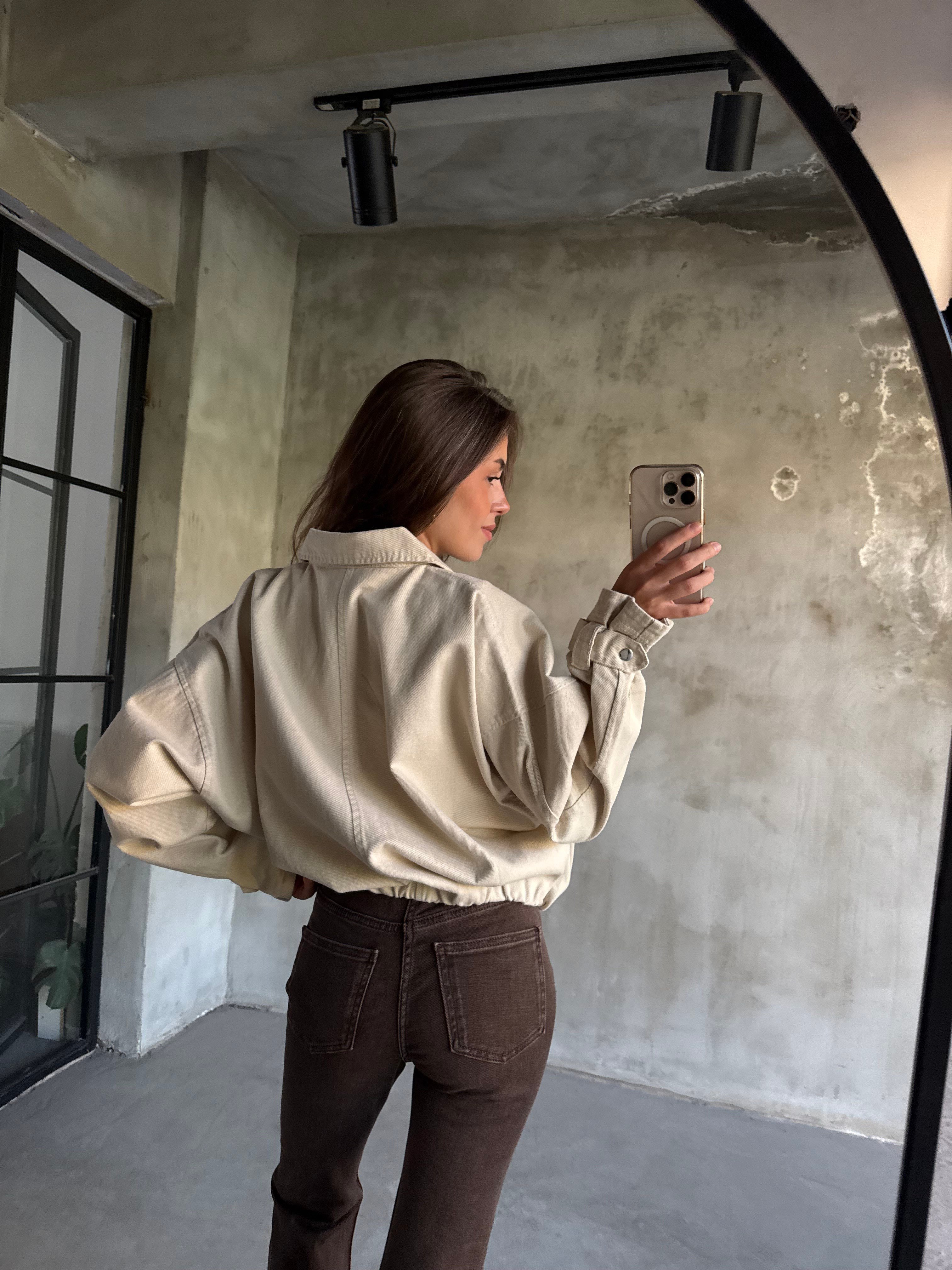 Bomber Gabardin Kot Ceket - Krem - Dominatrend