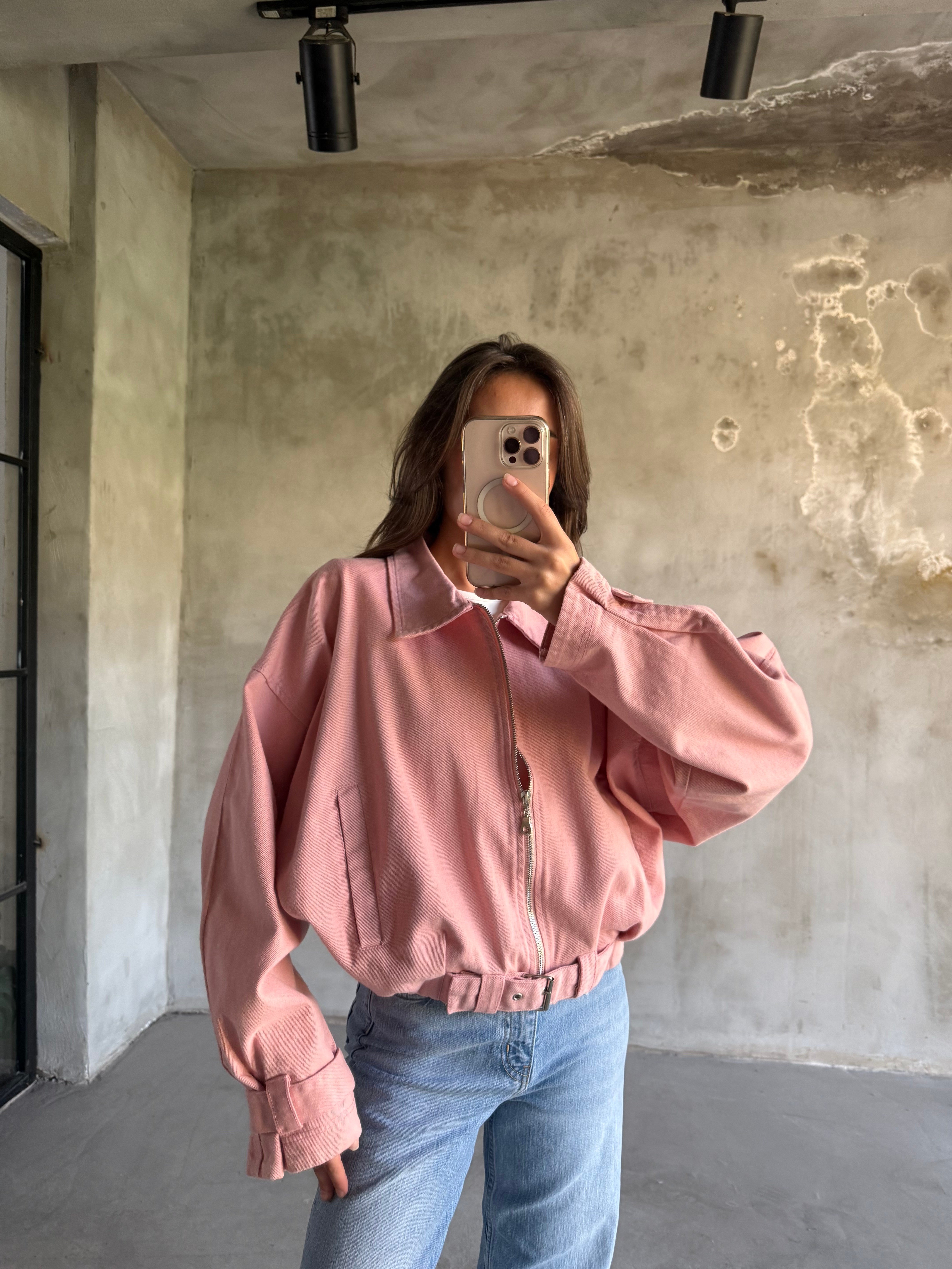 Bomber Gabardin Kot Ceket - Pembe - Dominatrend
