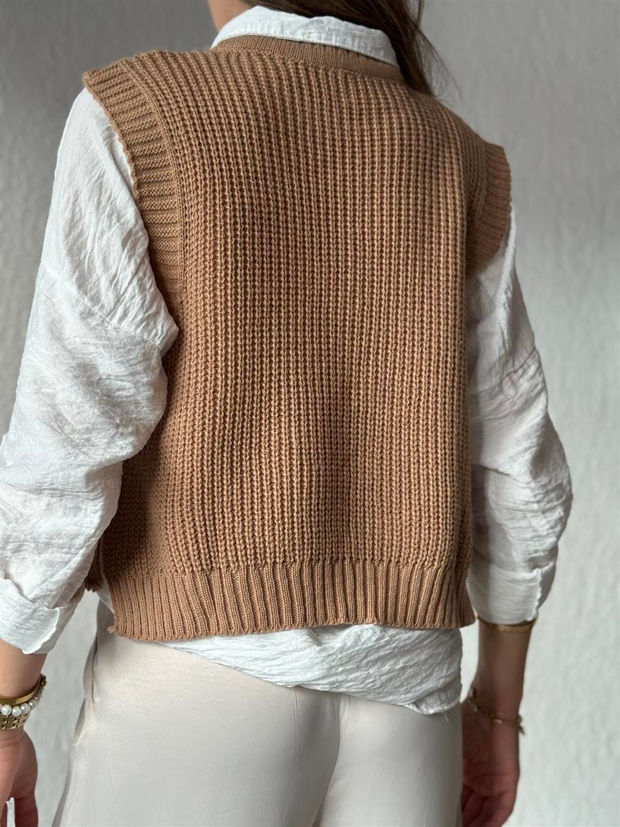 Boncuklu Yandan Bağlamalı Süveter- Camel - Dominatrend