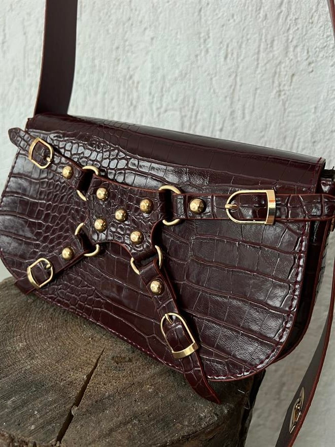 Bordo Çapraz Tokalı Çanta  - Dominatrend