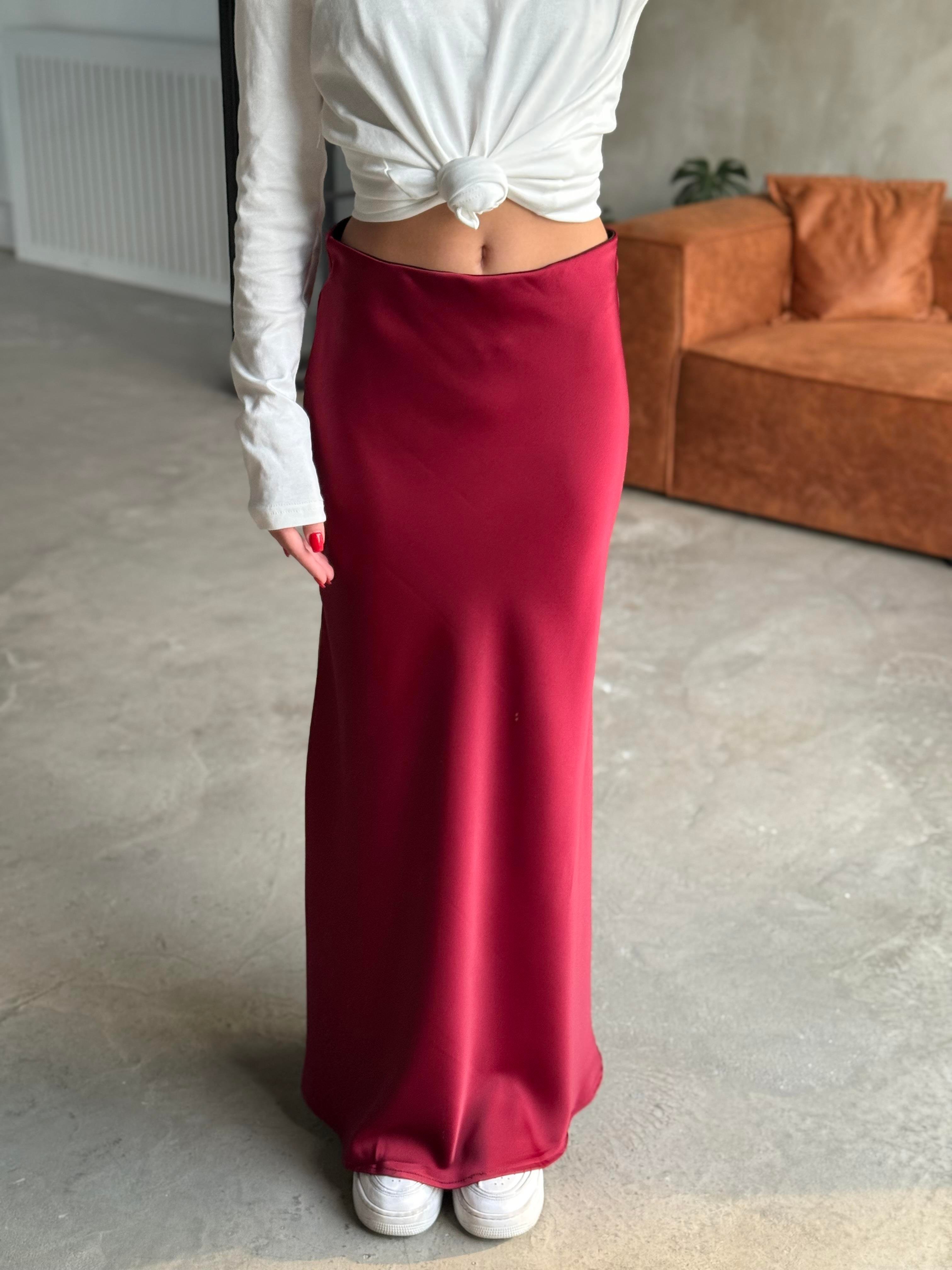 Bordo Maxi Saten Etek - Dominatrend