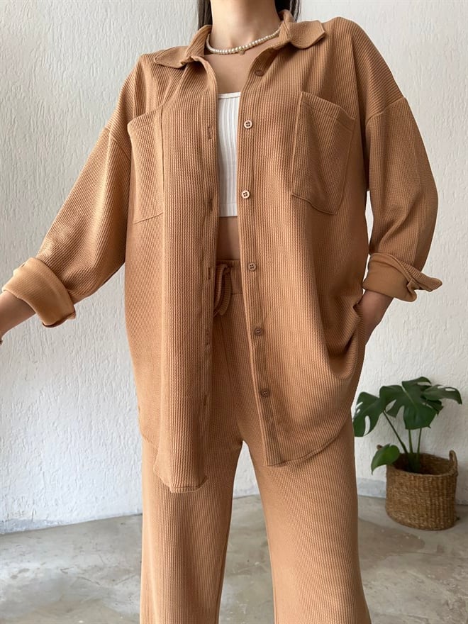 Bürüncük Fitilli Kumaş İkili Takım - Camel - Dominatrend