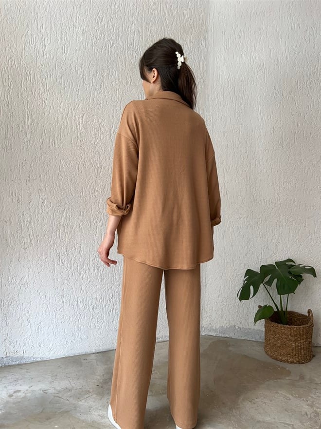 Bürüncük Fitilli Kumaş İkili Takım - Camel - Dominatrend
