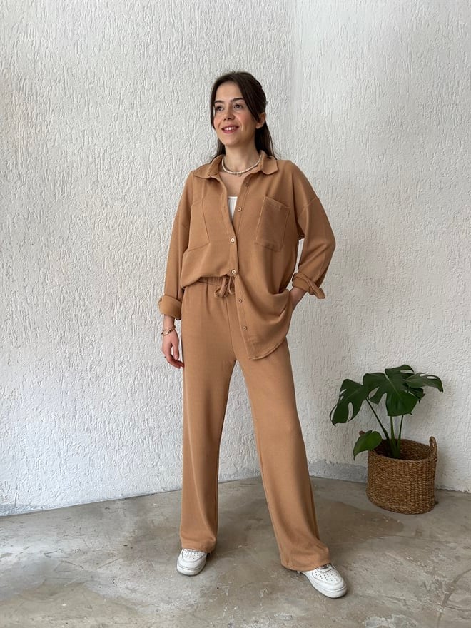 Bürüncük Fitilli Kumaş İkili Takım - Camel - Dominatrend