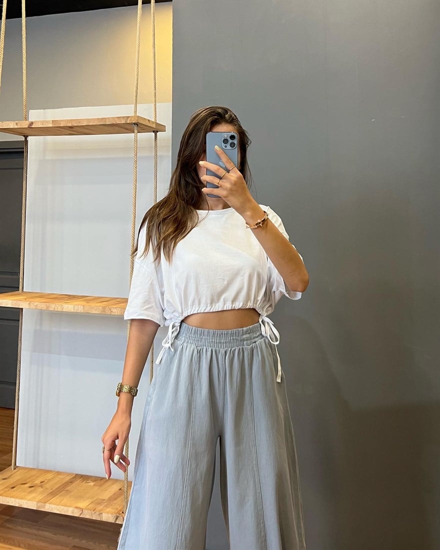 Büzgülü Beyaz Tshirt - Dominatrend
