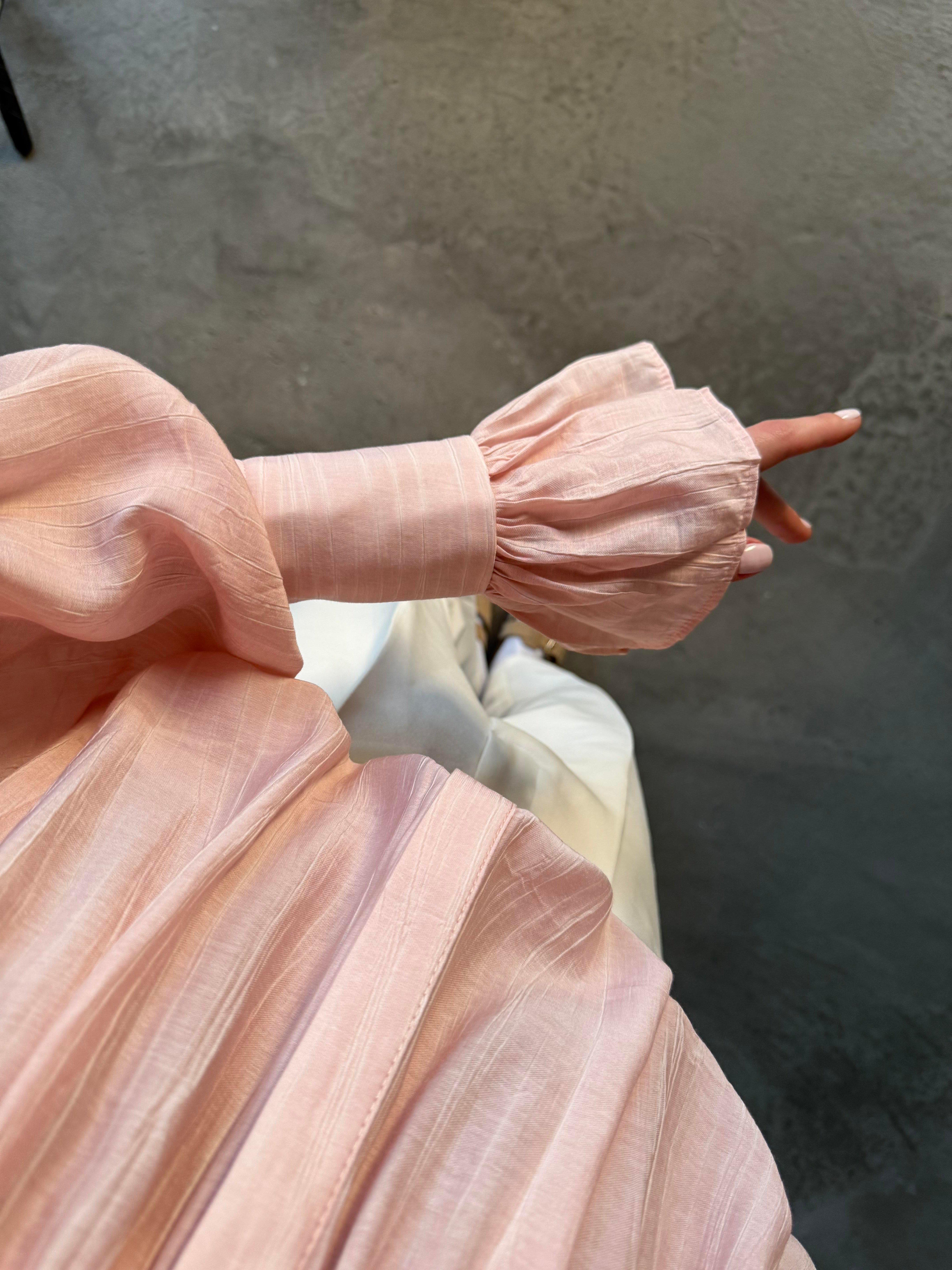 Büzgülü Salaş Gömlek - Pembe - Dominatrend