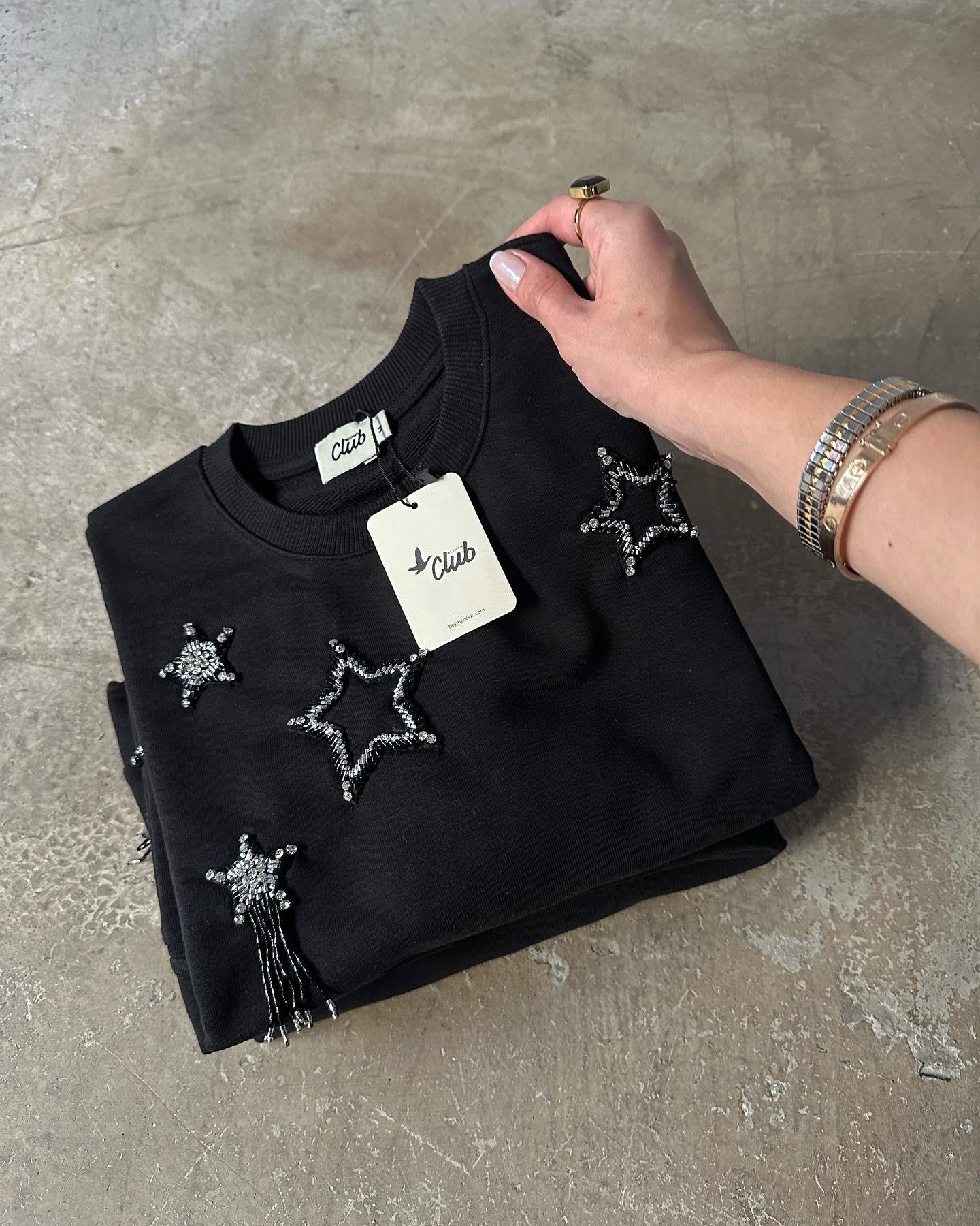 BYM Club Taşlı Sweatshirt - Siyah - Dominatrend