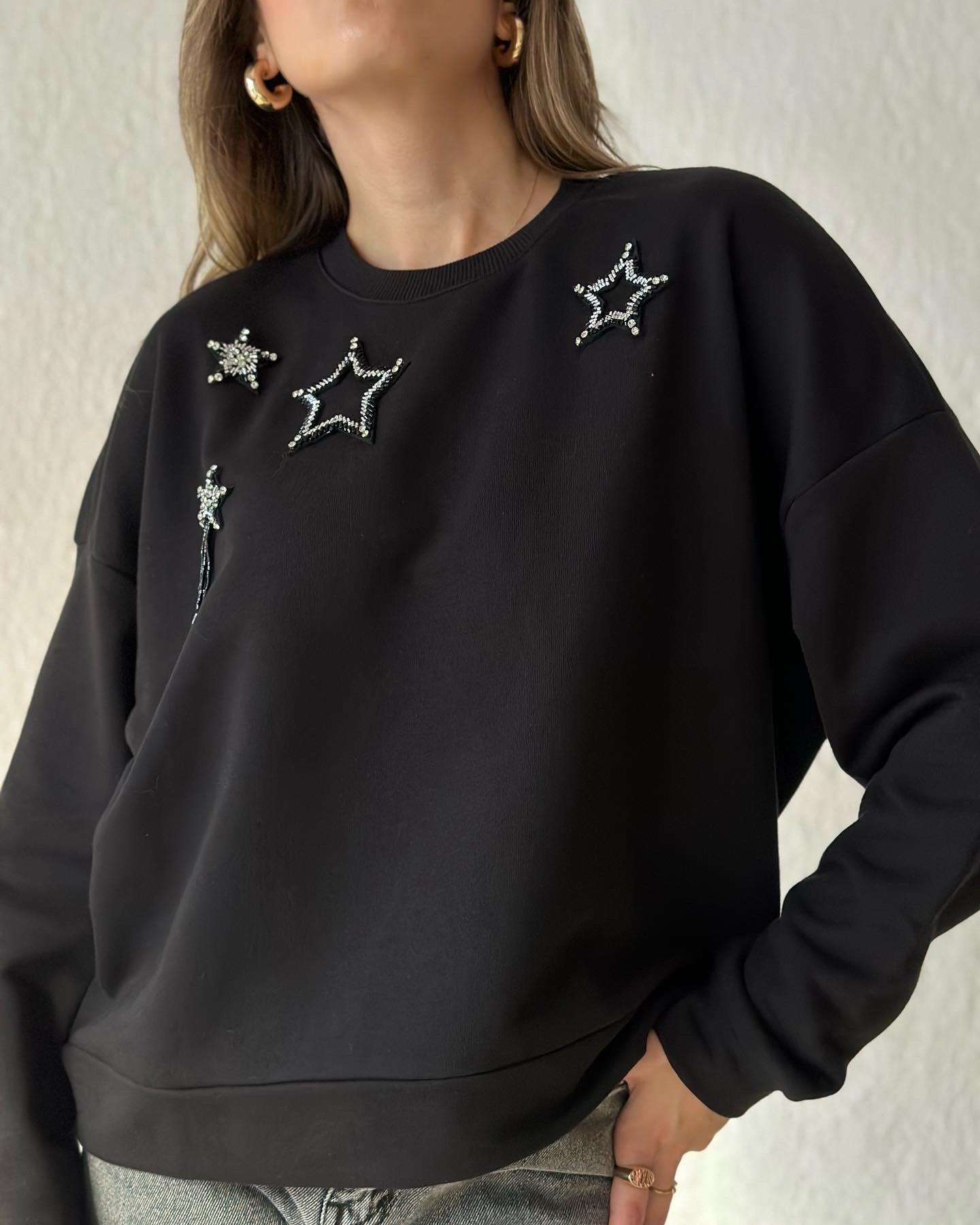 BYM Club Taşlı Sweatshirt - Siyah - Dominatrend