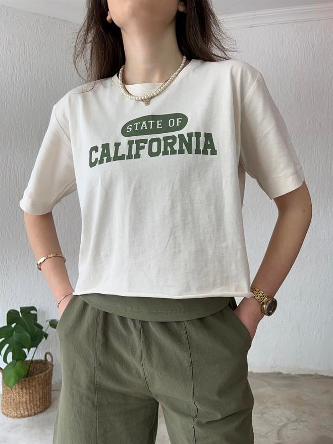California Atletli T-Shirt Bej-Haki - Dominatrend