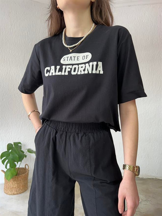 California Atletli T-Shirt Siyah-Beyaz - Dominatrend