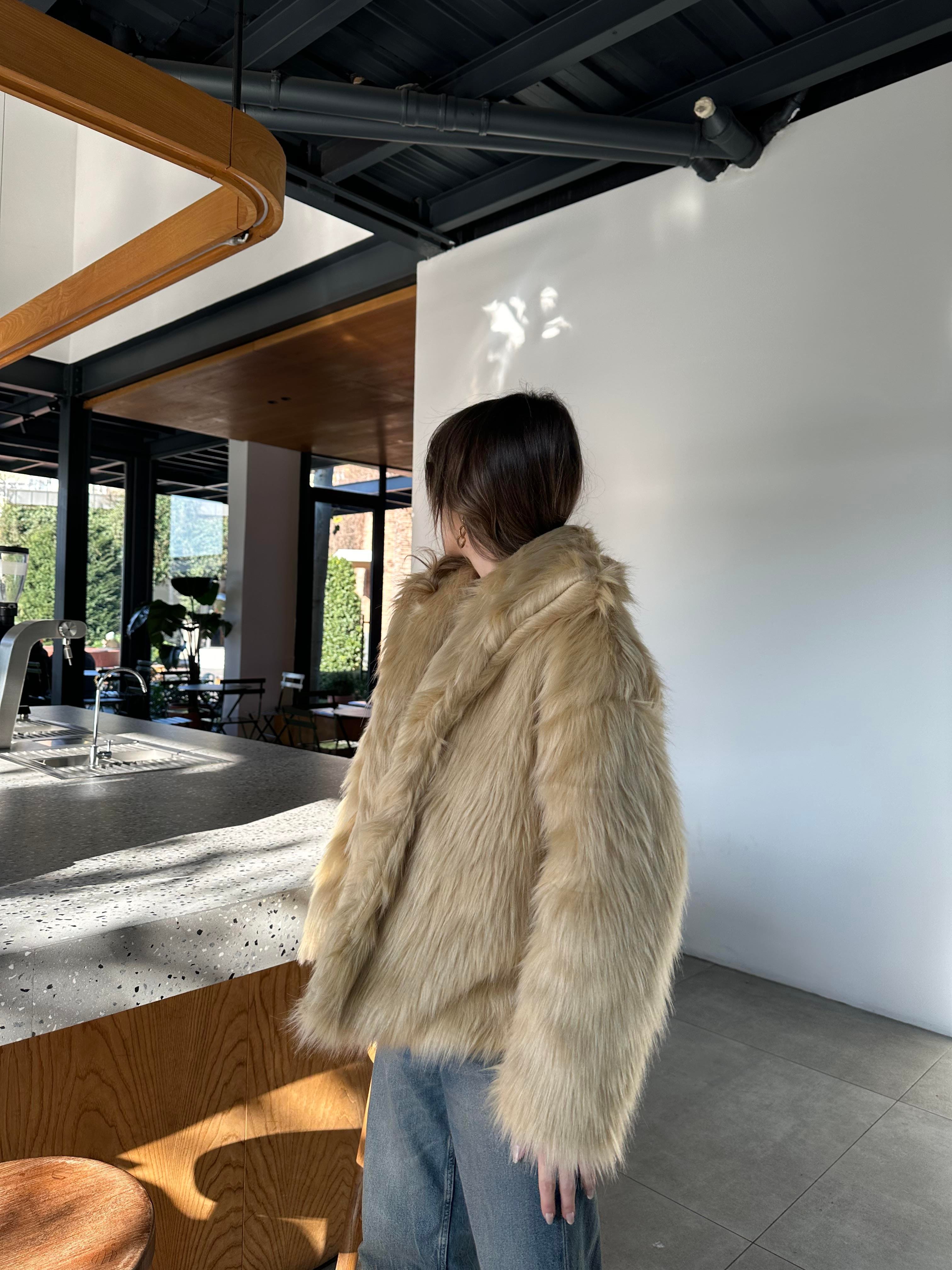 Camel Premium Astarlı Suni Kürk Ceket - Dominatrend