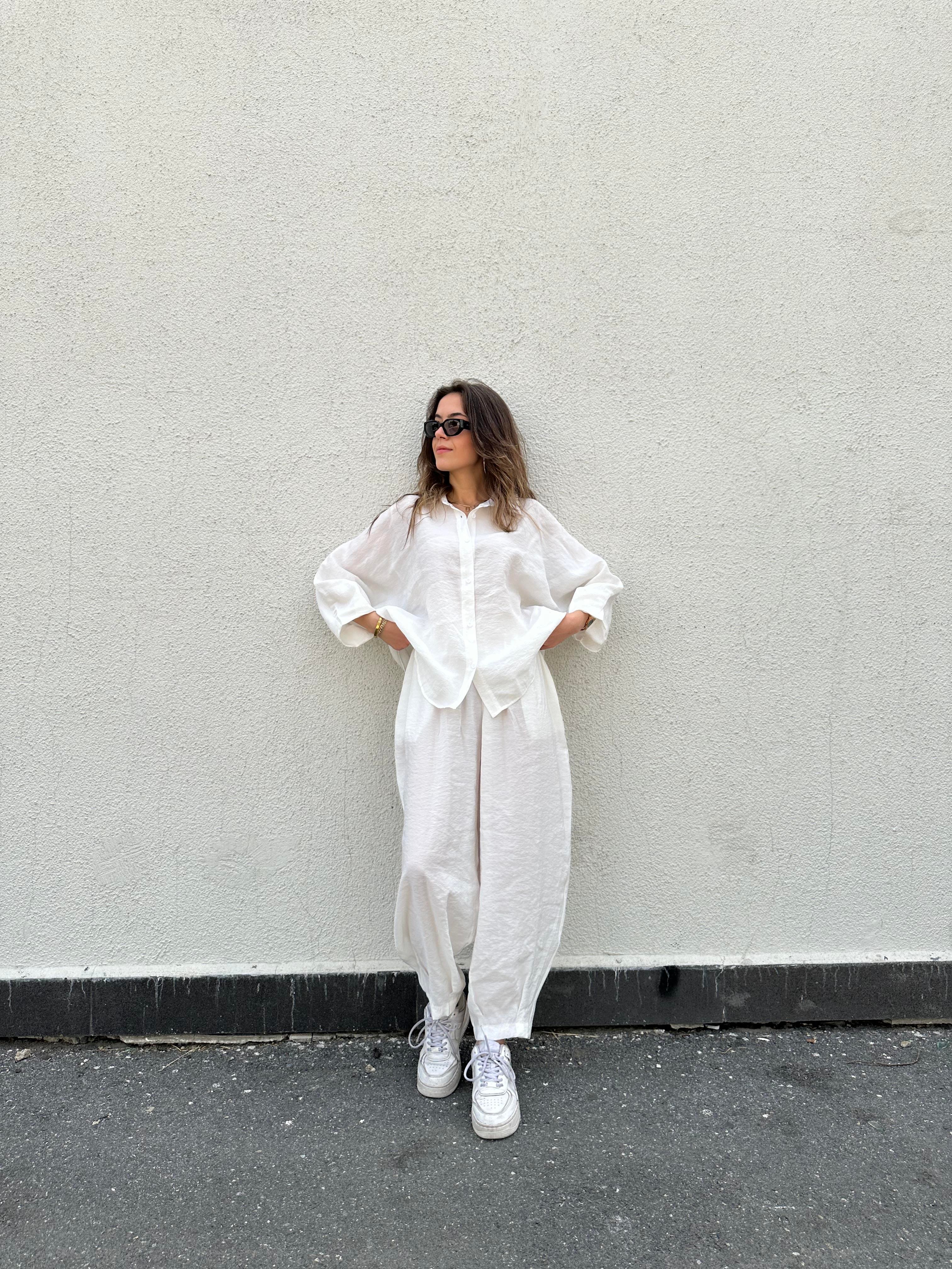 Candy Tensel Oversize İkili Takım - Beyaz - Dominatrend