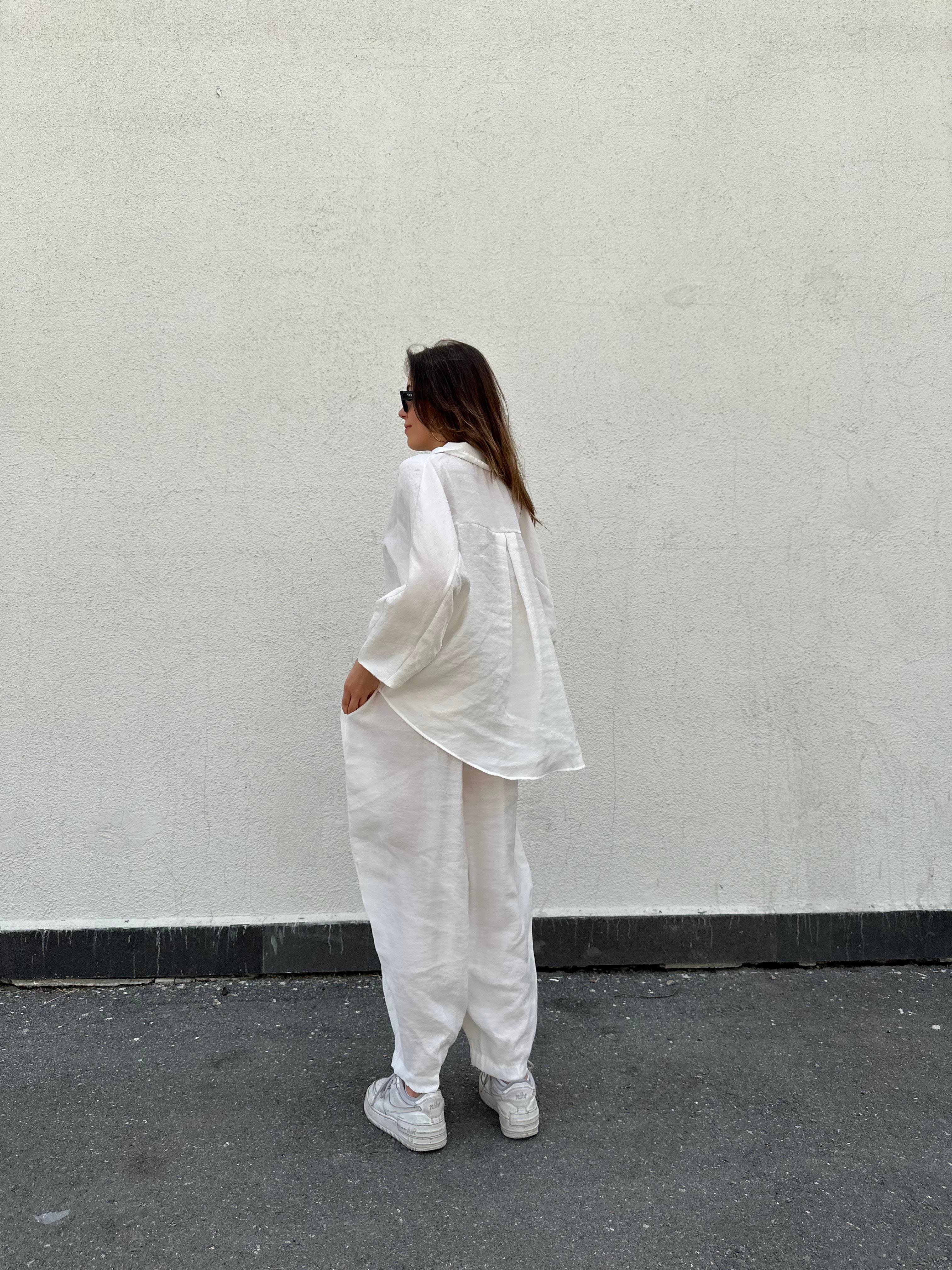 Candy Tensel Oversize İkili Takım - Beyaz - Dominatrend