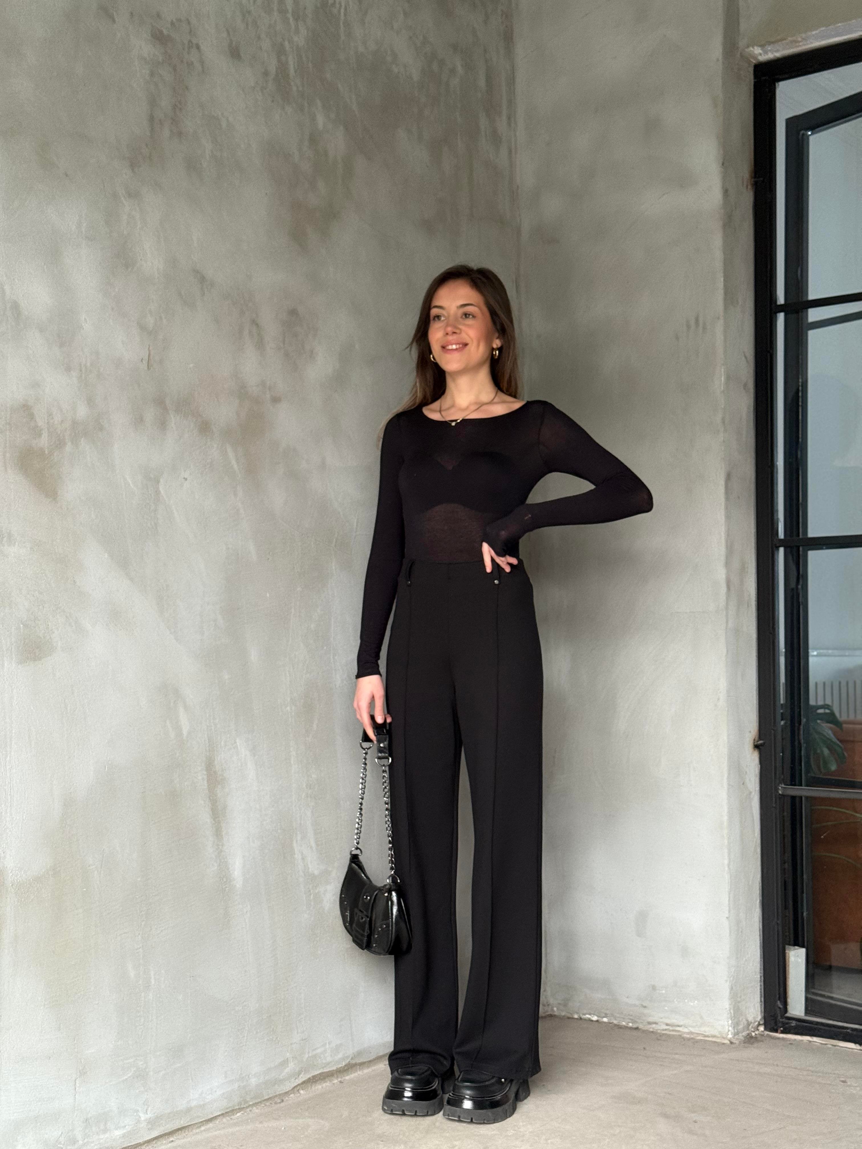Çelik Örme Çimalı Pantolon - Siyah - Dominatrend