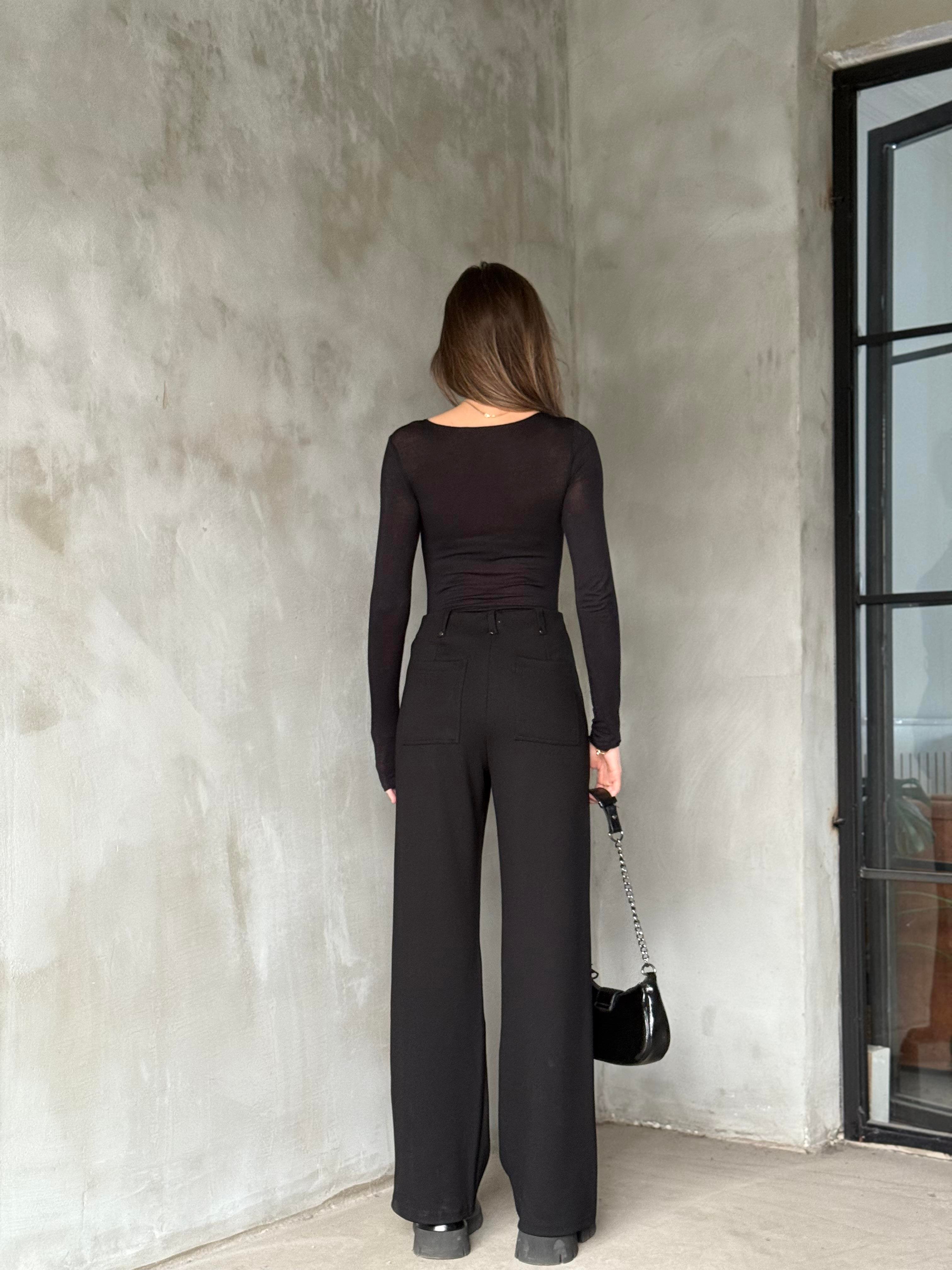 Çelik Örme Çimalı Pantolon - Siyah - Dominatrend