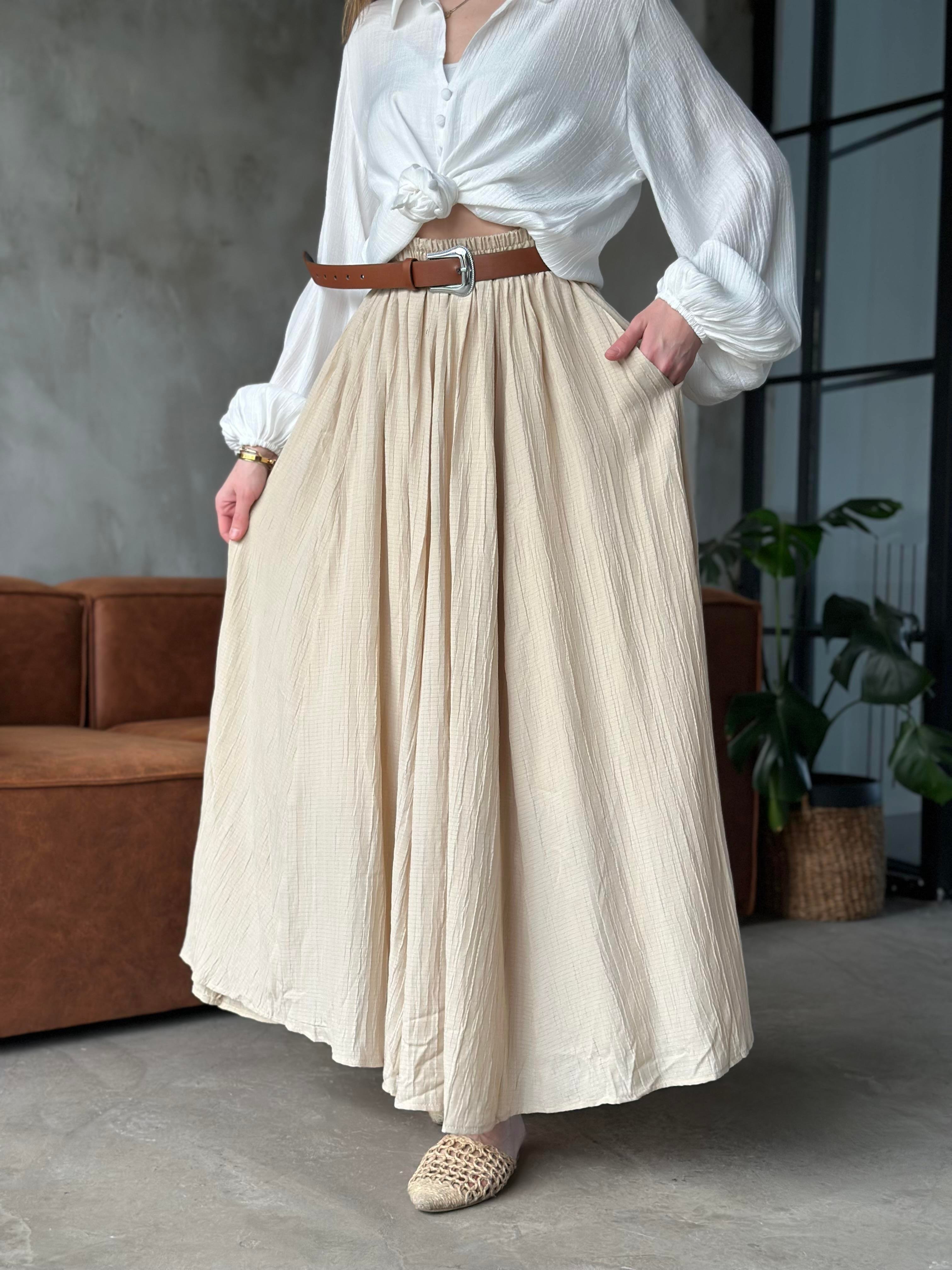 Cepli Maxi Boy Salaş Etek - Krem - Dominatrend
