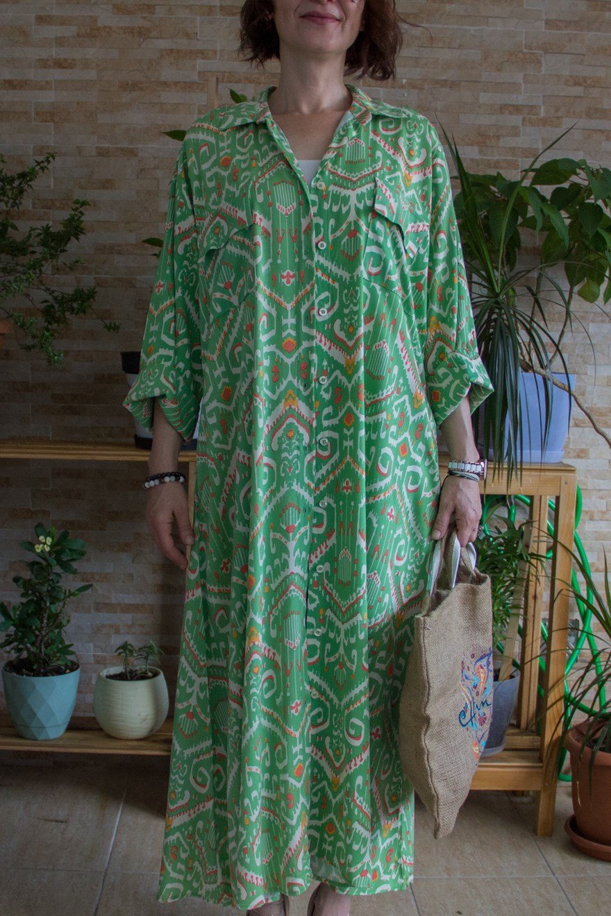 Cepli Tunik Elbise - Yeşil - Dominatrend