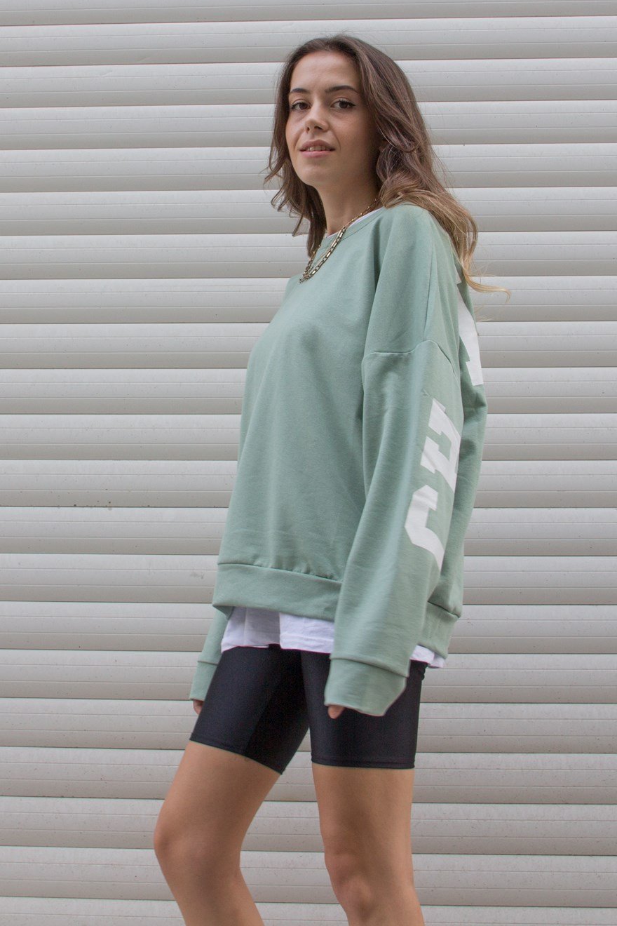 Chicago Sweatshirt - Su Yeşili - Dominatrend