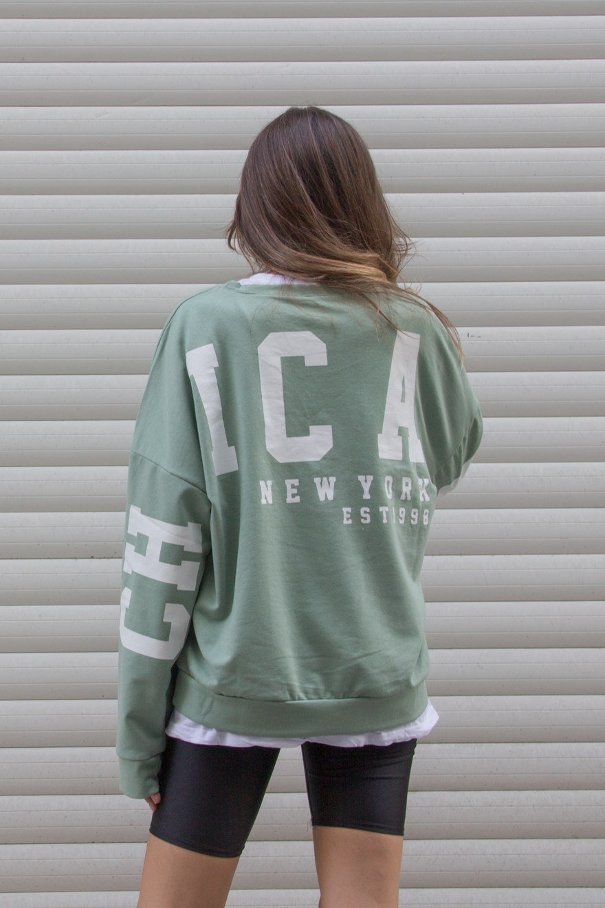 Chicago Sweatshirt - Su Yeşili - Dominatrend