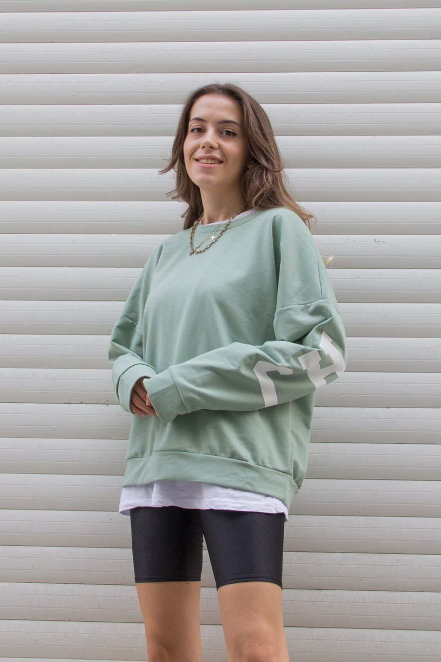 Chicago Sweatshirt - Su Yeşili - Dominatrend