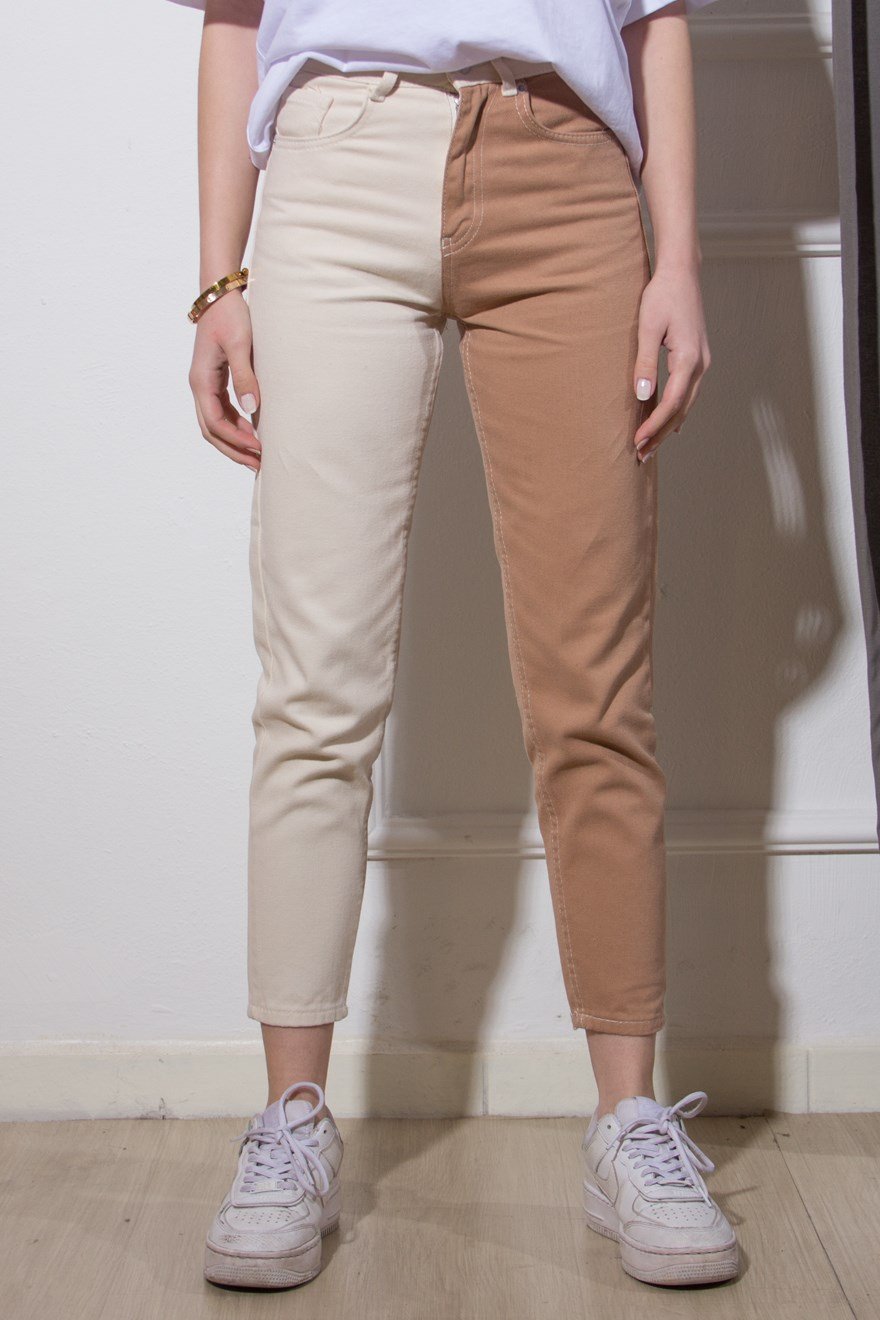 Çift Renk Mom Jean - Camel - Dominatrend