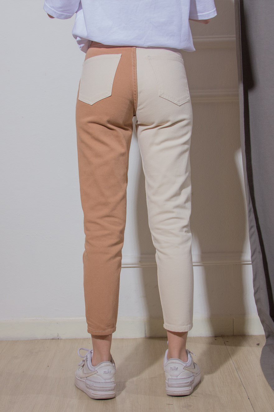 Çift Renk Mom Jean - Camel - Dominatrend