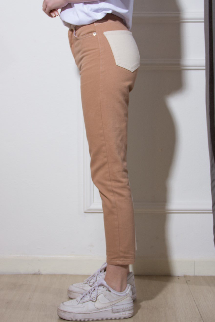 Çift Renk Mom Jean - Camel - Dominatrend