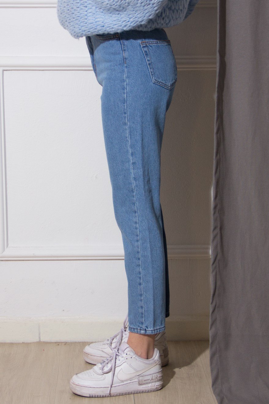 Çift Renk Mom Jean - Mavi - Dominatrend