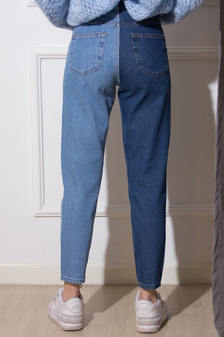 Çift Renk Mom Jean - Mavi - Dominatrend