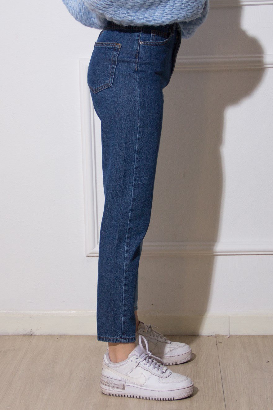 Çift Renk Mom Jean - Mavi - Dominatrend
