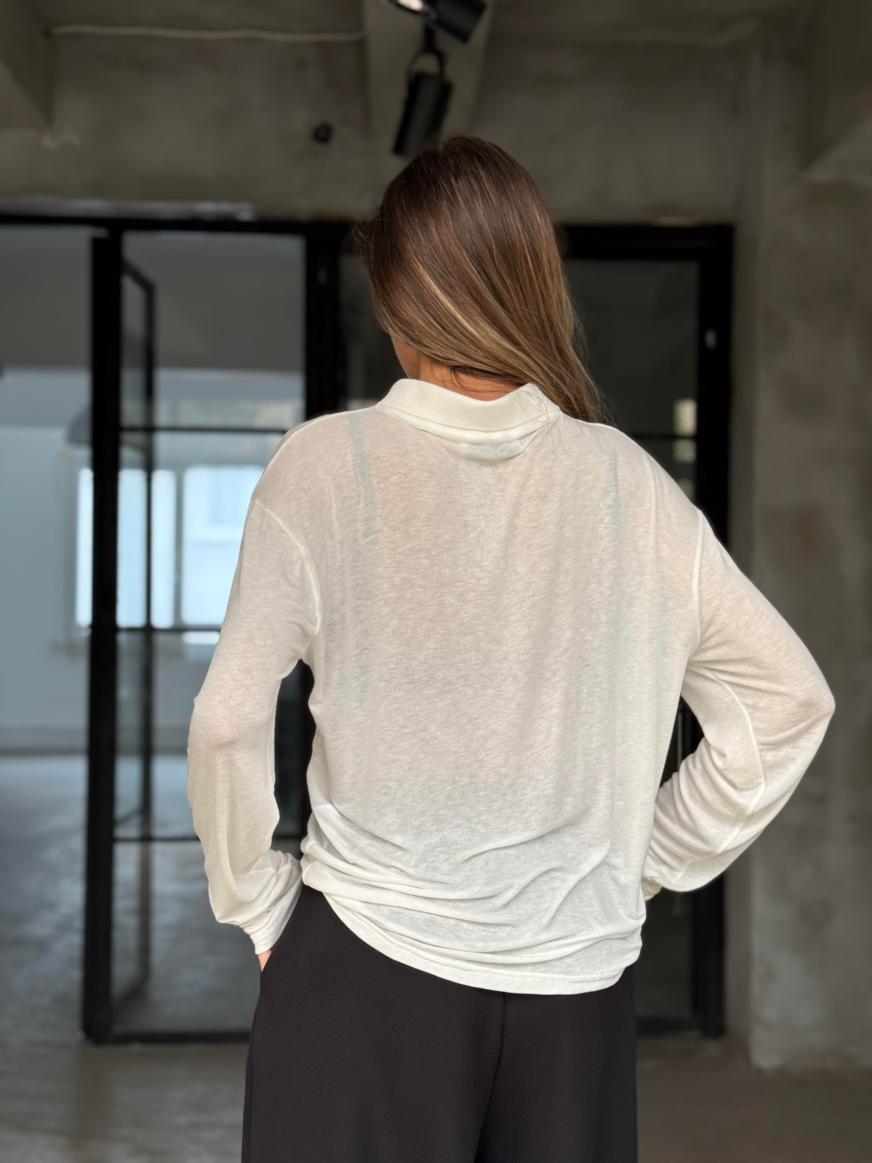 Çilek Kumaş Polo Yaka Transparan Bluz Beyaz - Dominatrend
