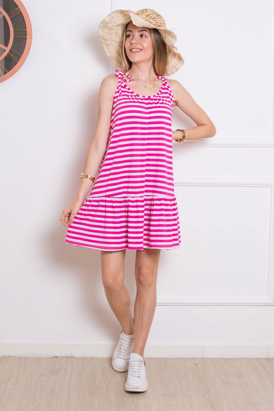 Çizgili Elbise - Pembe - Dominatrend