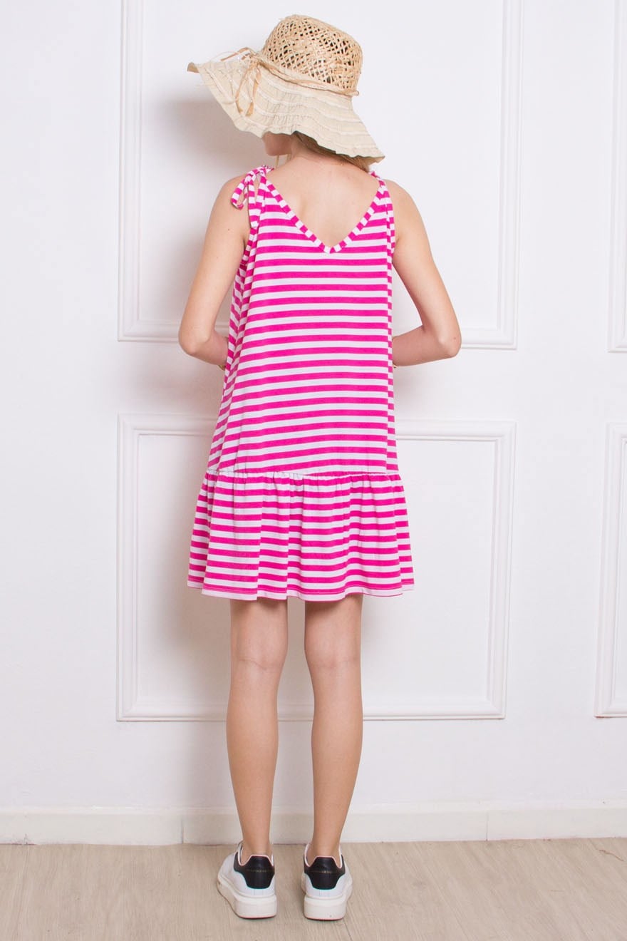 Çizgili Elbise - Pembe - Dominatrend