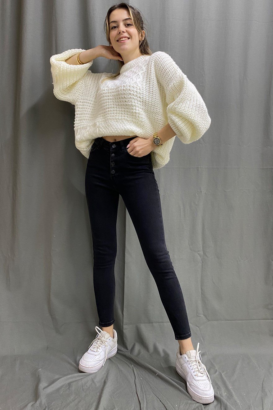 Çok Düğmeli Skinny Jean - Füme - Dominatrend