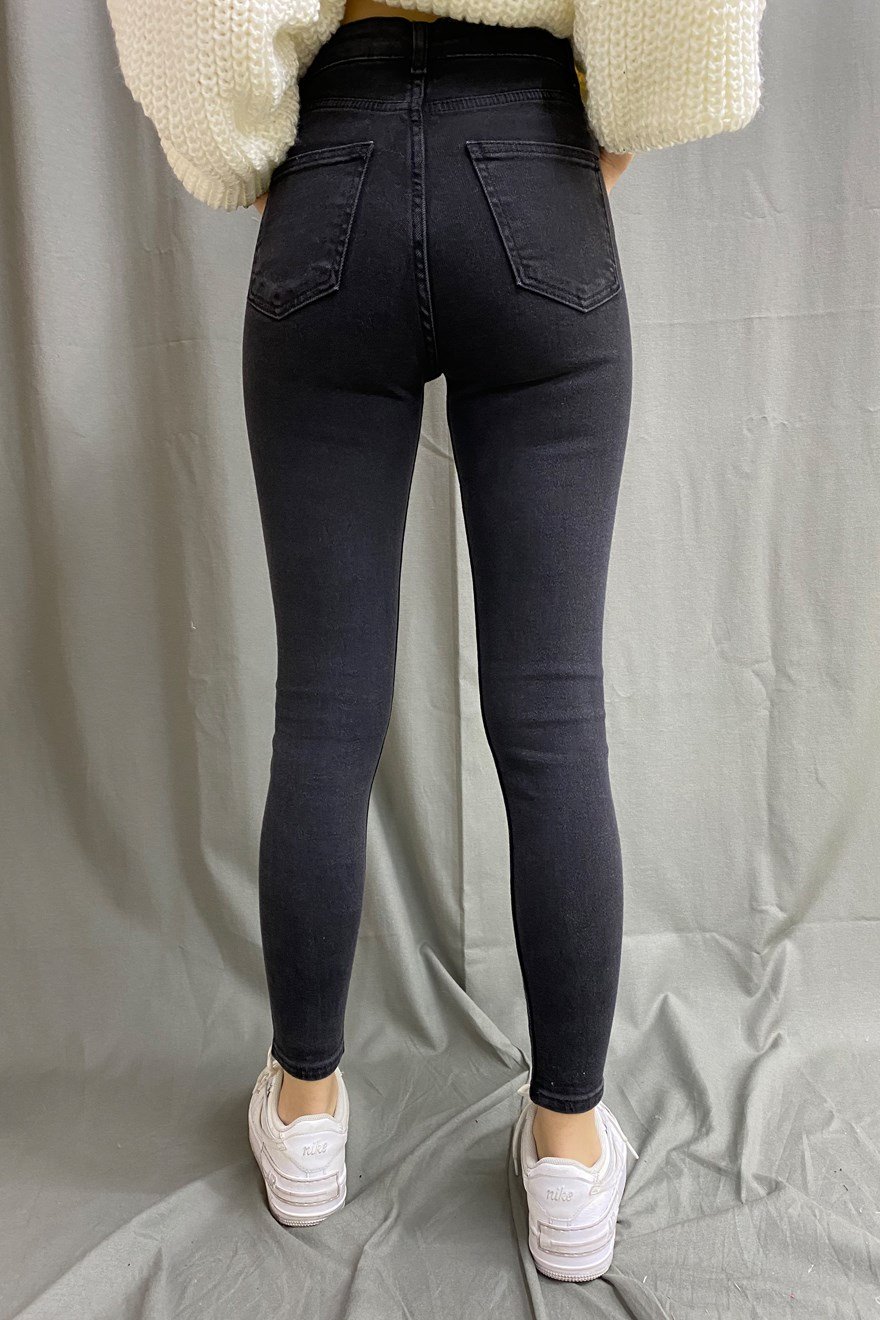 Çok Düğmeli Skinny Jean - Füme - Dominatrend
