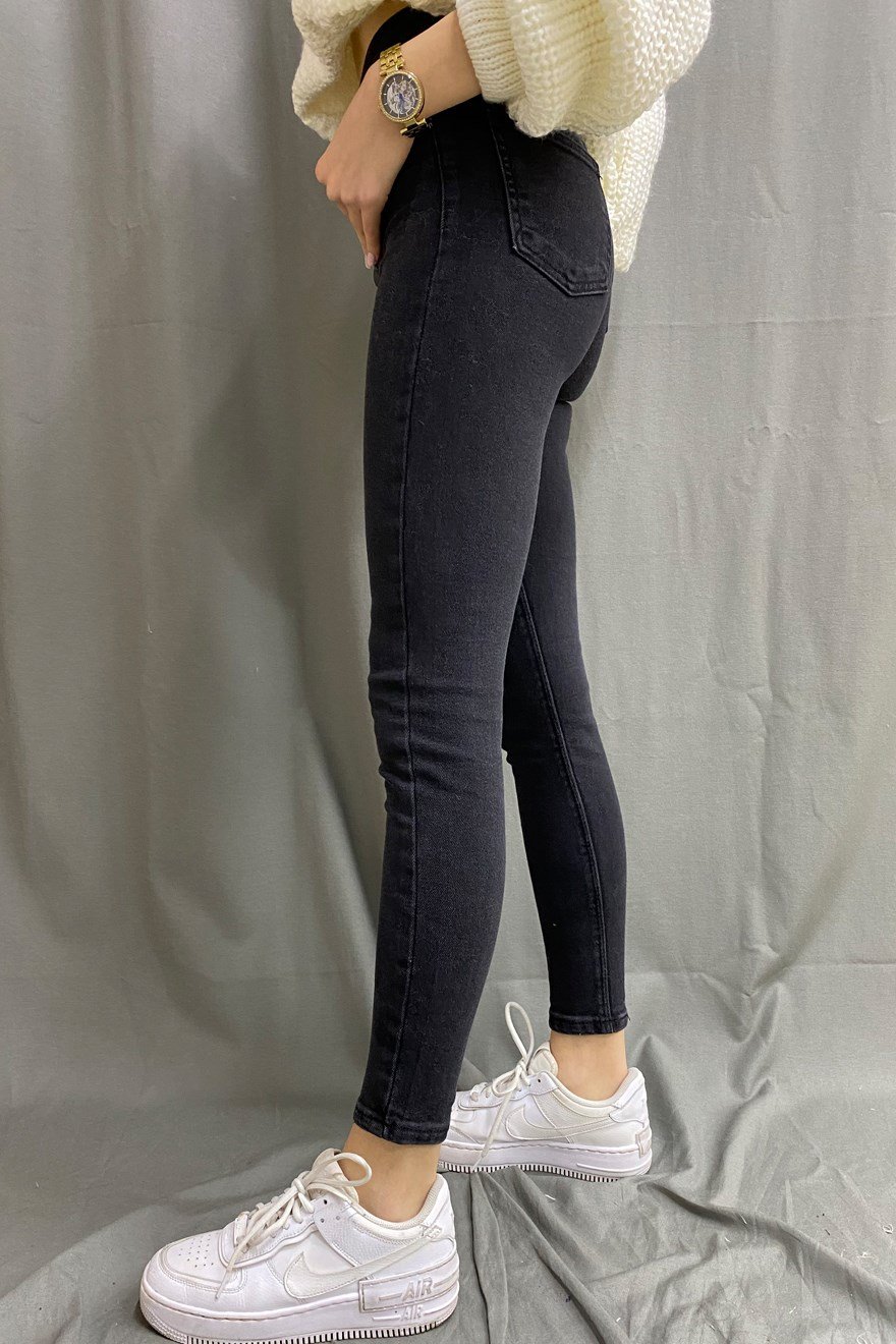 Çok Düğmeli Skinny Jean - Füme - Dominatrend
