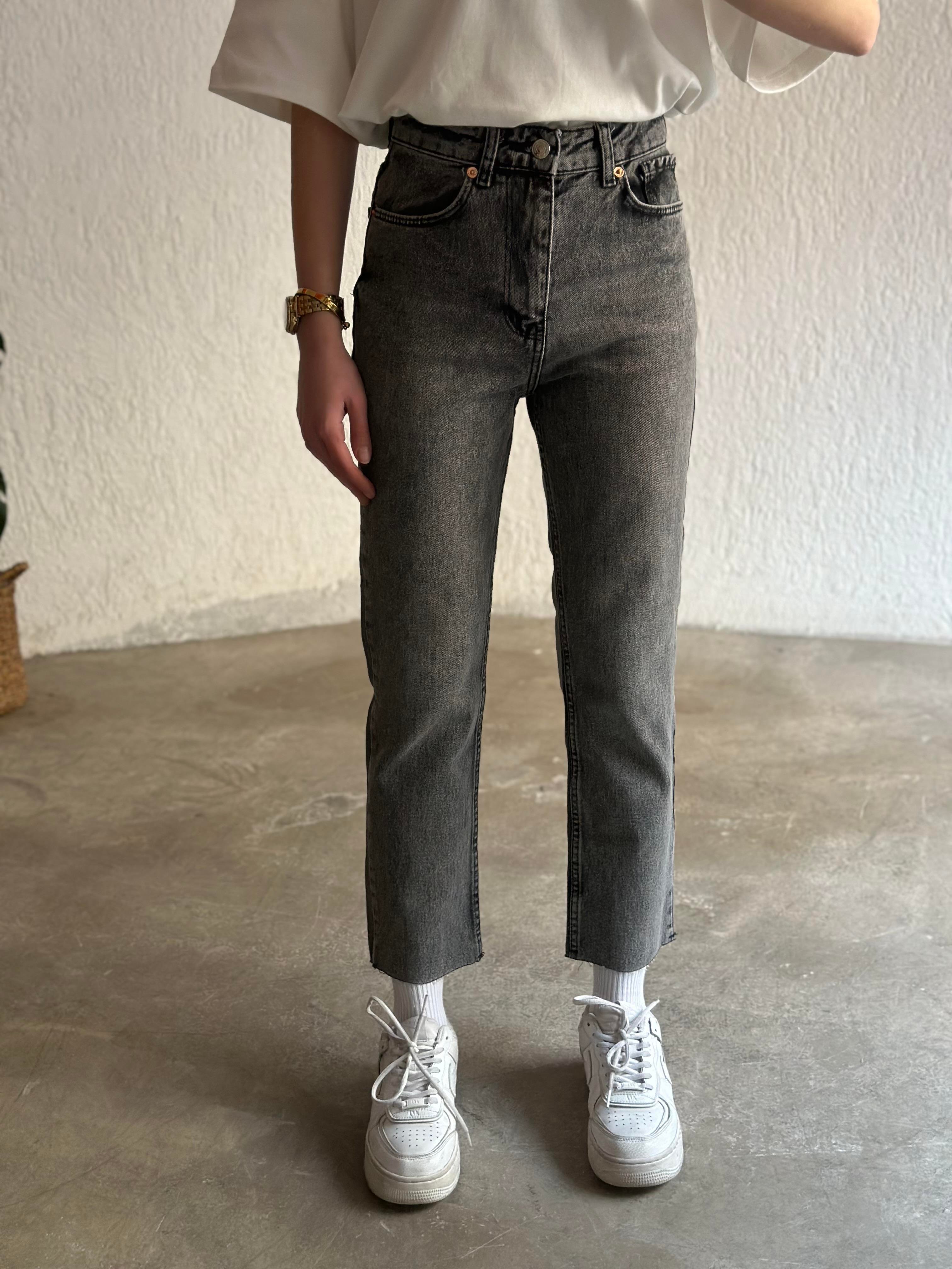 Crop Straight Fit Jean - Antrasit - Dominatrend