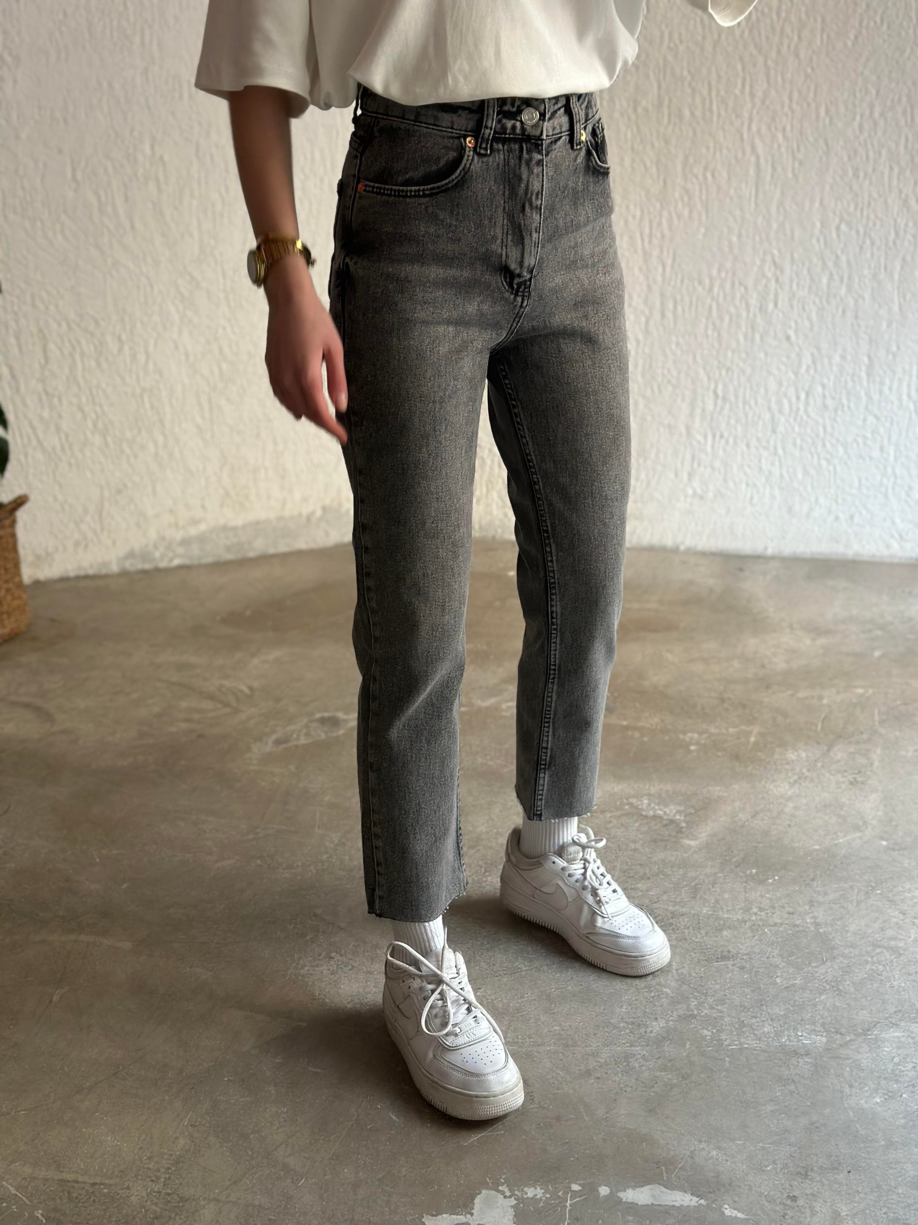 Crop Straight Fit Jean - Antrasit - Dominatrend