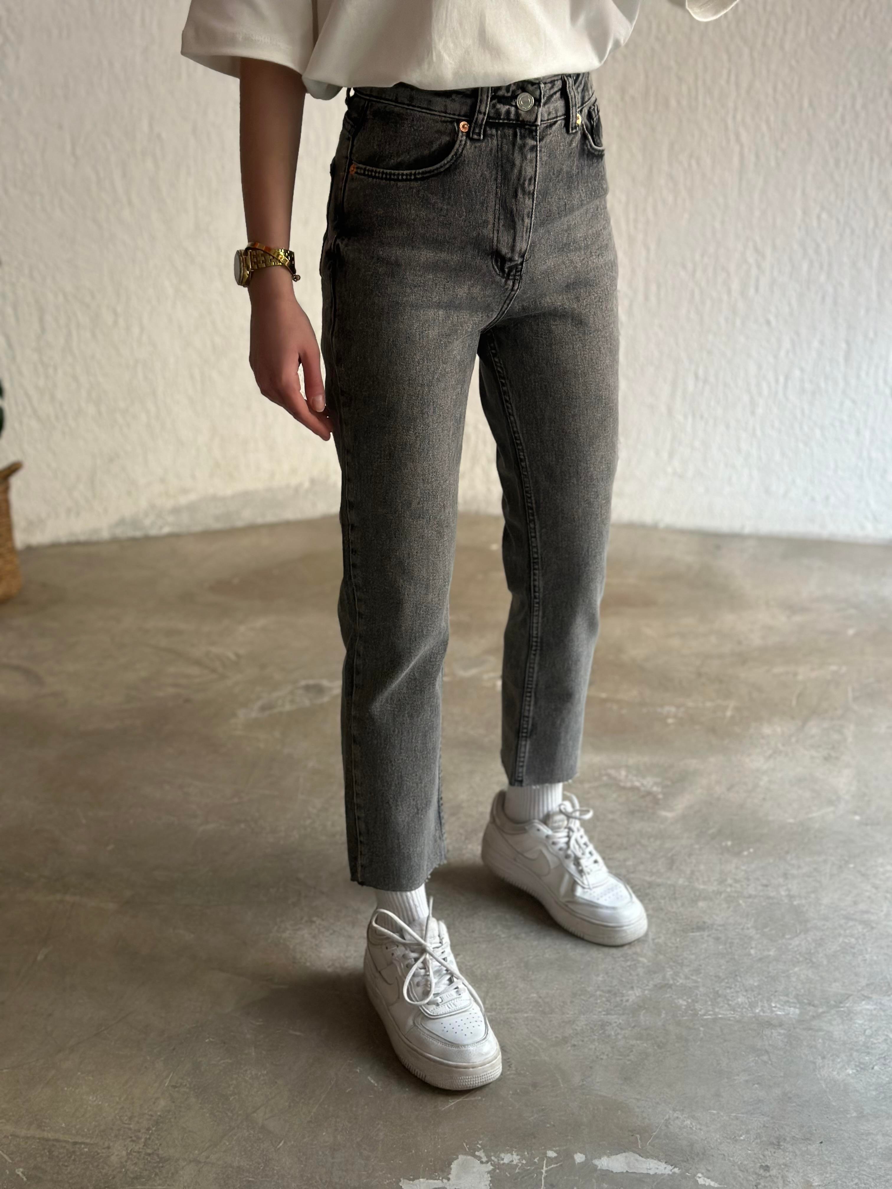 Crop Straight Fit Jean - Antrasit - Dominatrend