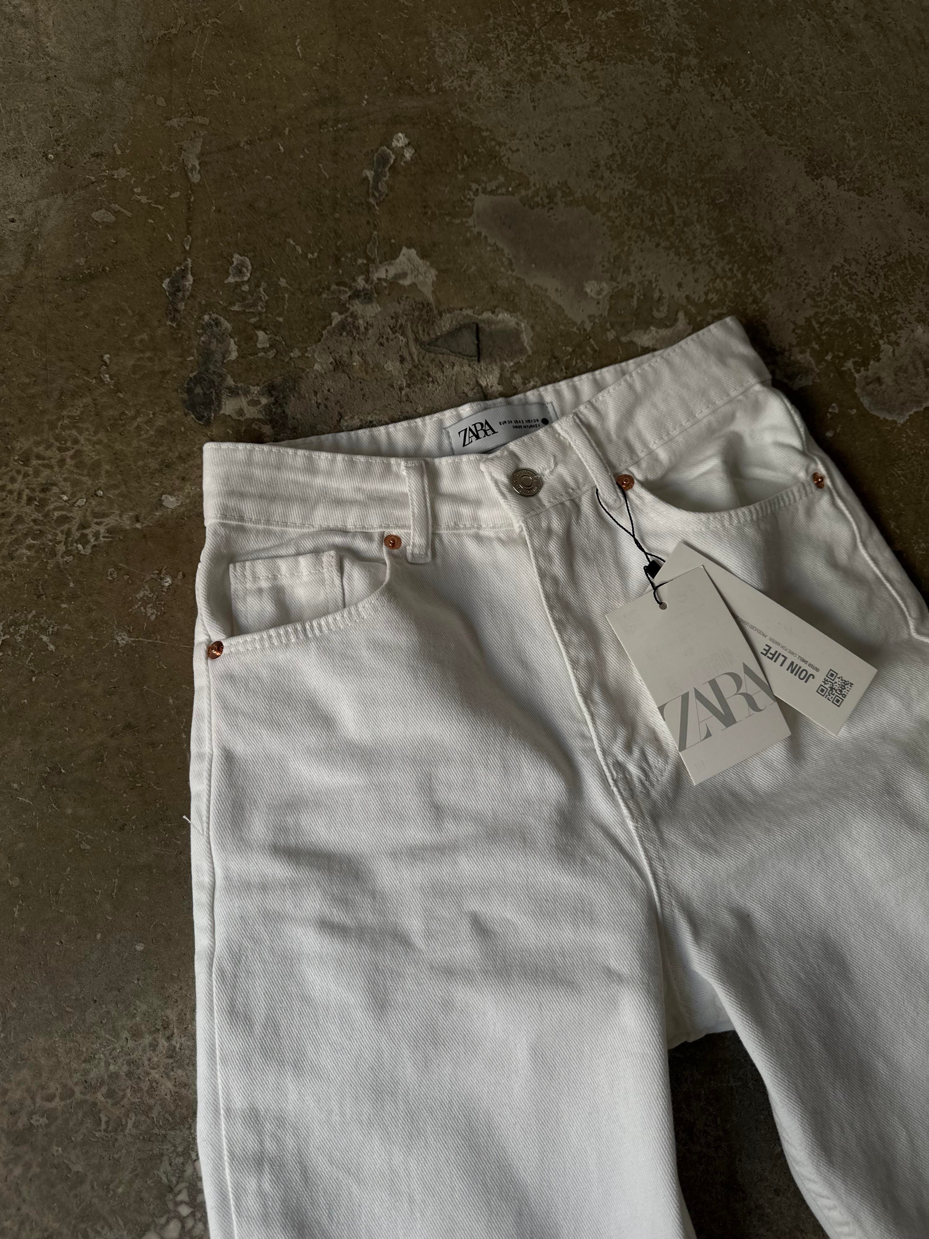 Crop Straight  Fit Jean - Beyaz - Dominatrend