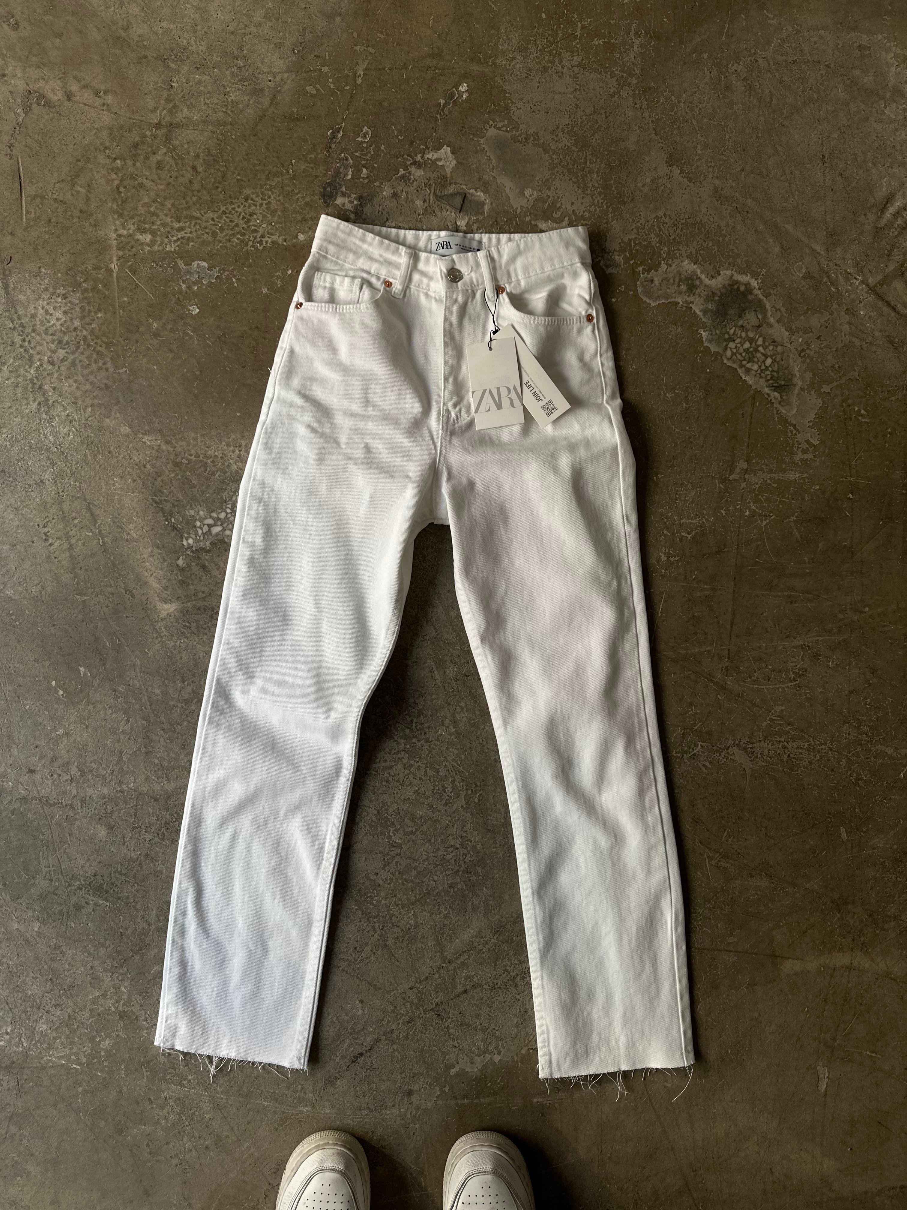 Crop Straight  Fit Jean - Beyaz - Dominatrend