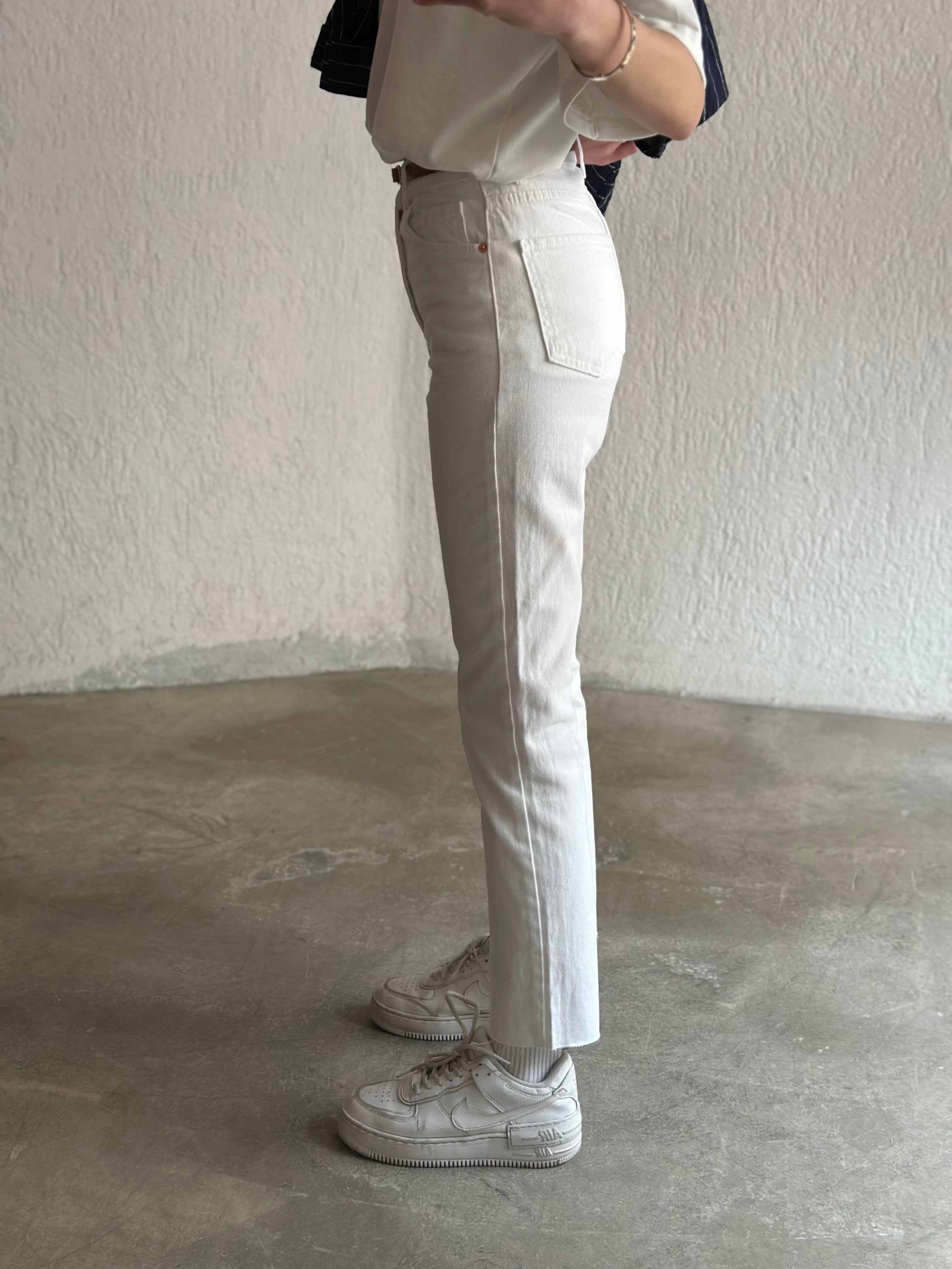 Crop Straight  Fit Jean - Beyaz - Dominatrend