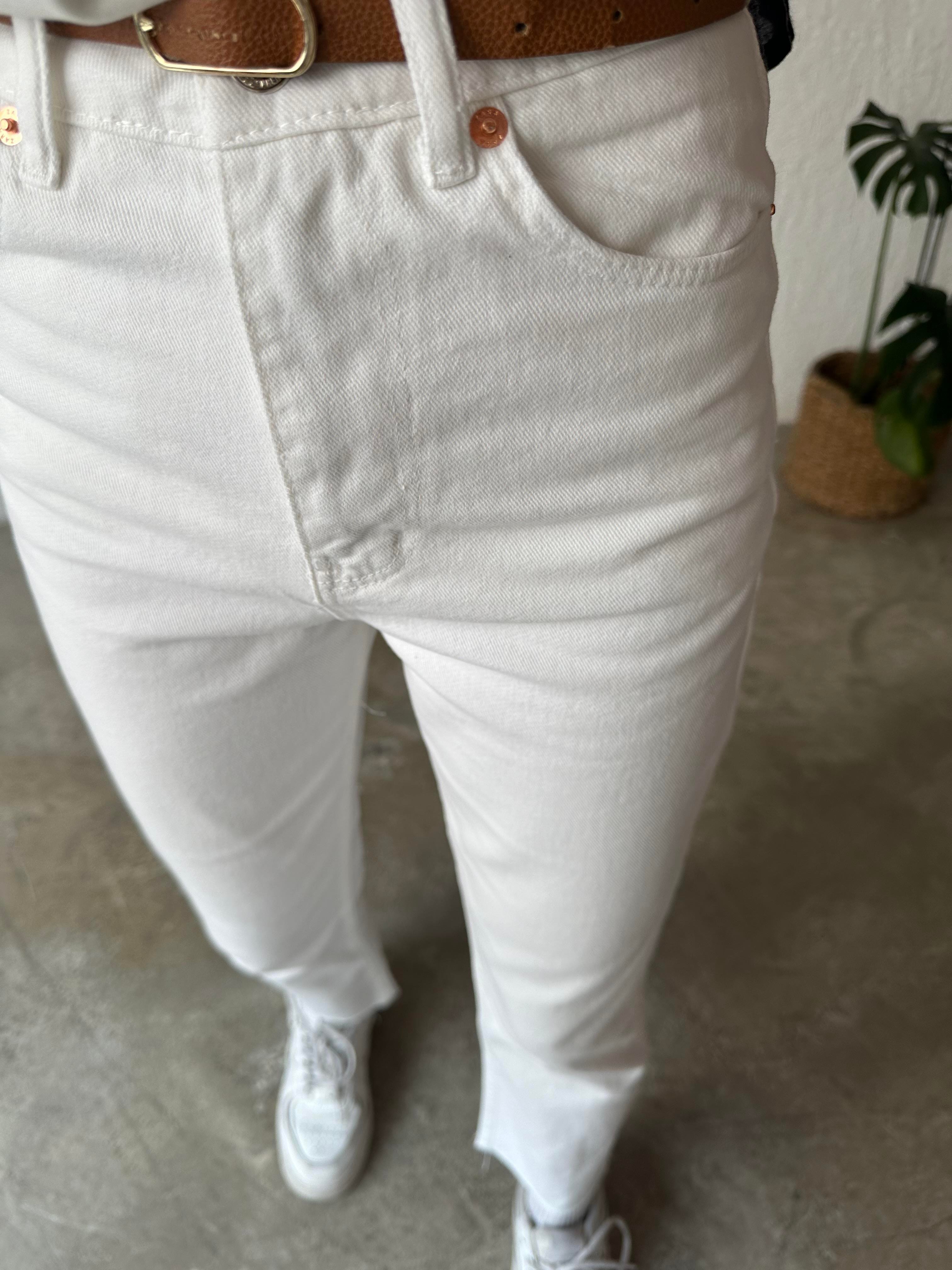 Crop Straight  Fit Jean - Beyaz - Dominatrend