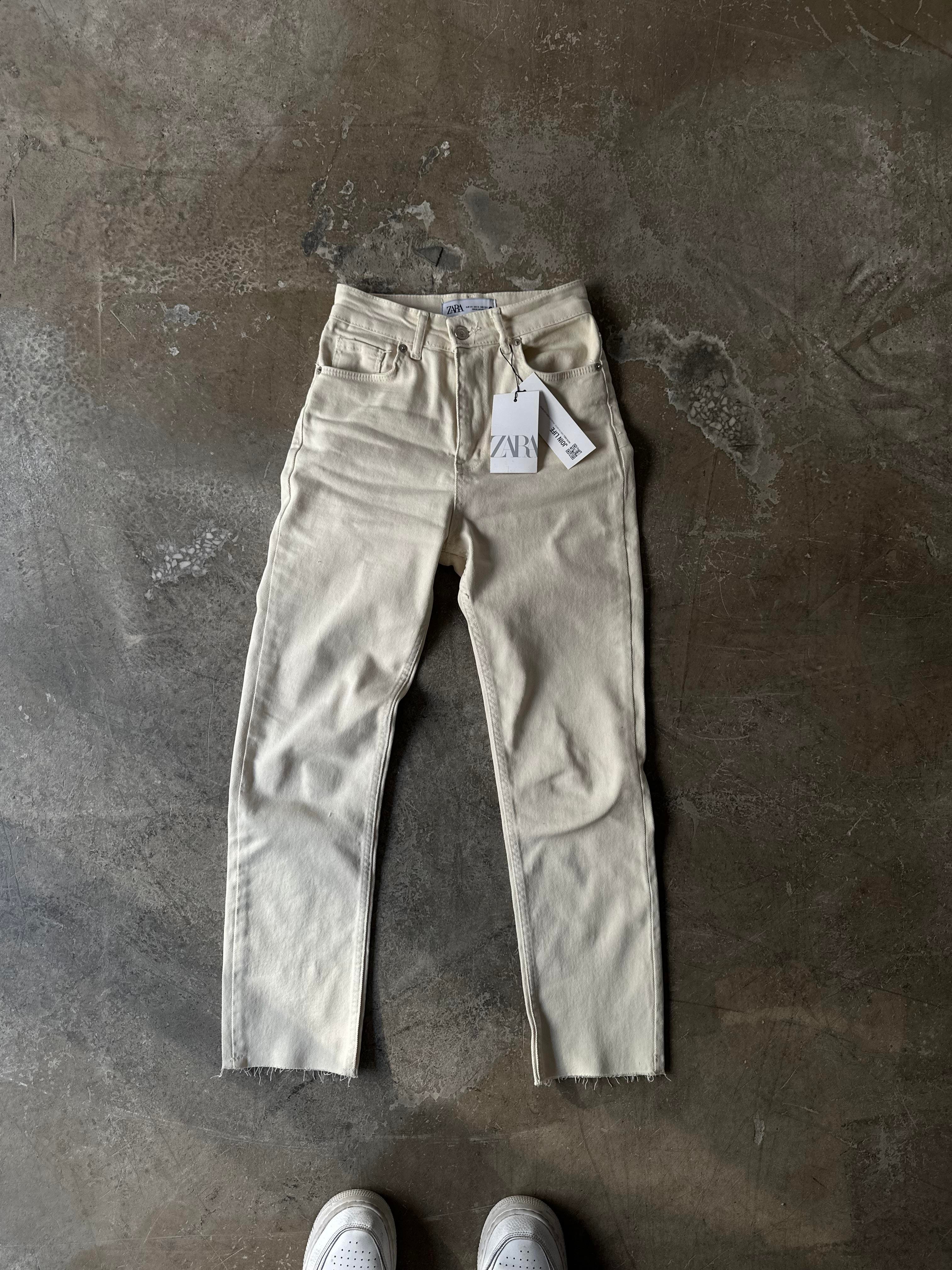 Crop Straight Fit Jean - Krem - Dominatrend