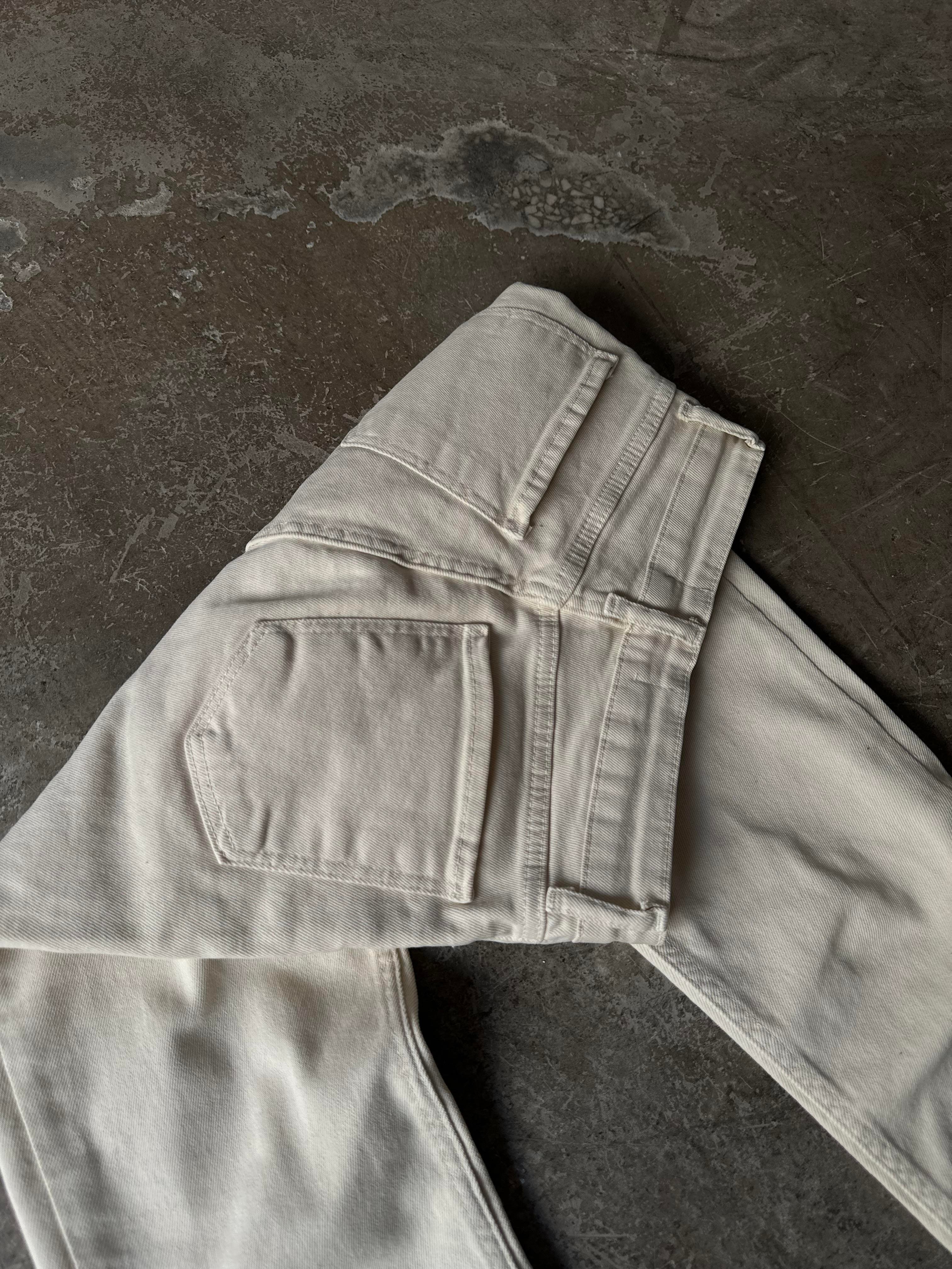 Crop Straight Fit Jean - Krem - Dominatrend