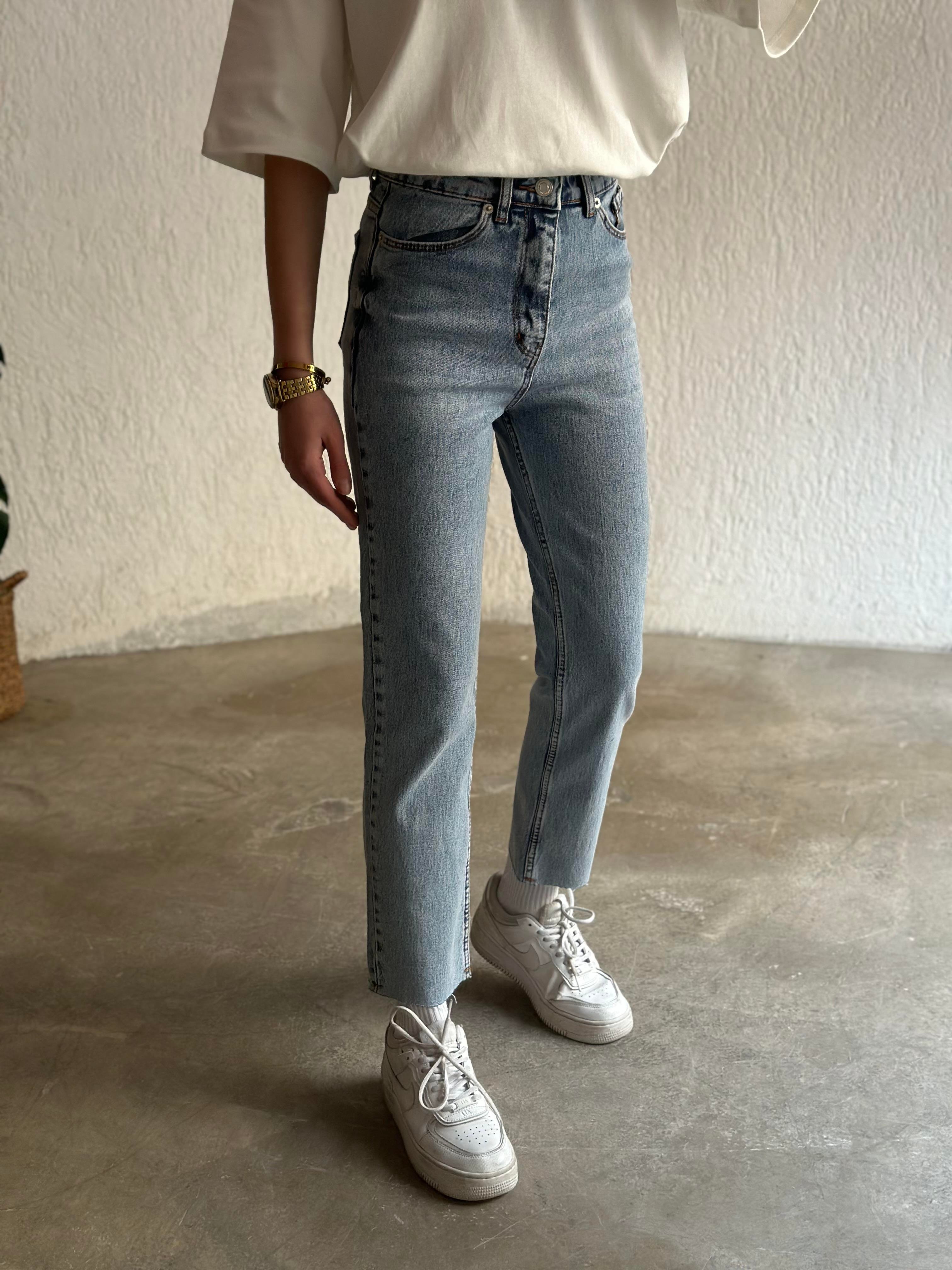 Crop Straight Fit Jean - Mavi - Dominatrend