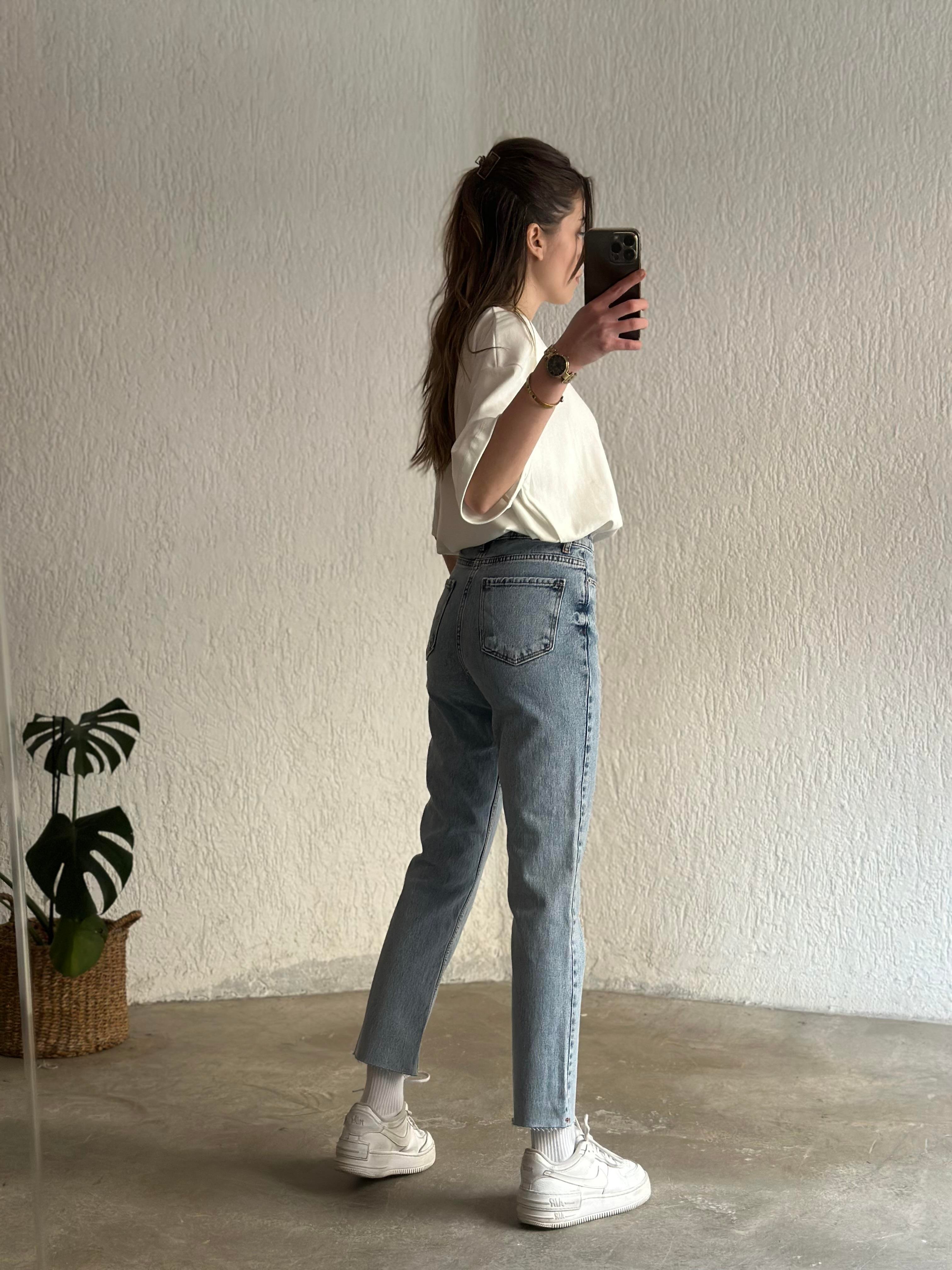 Crop Straight Fit Jean - Mavi - Dominatrend